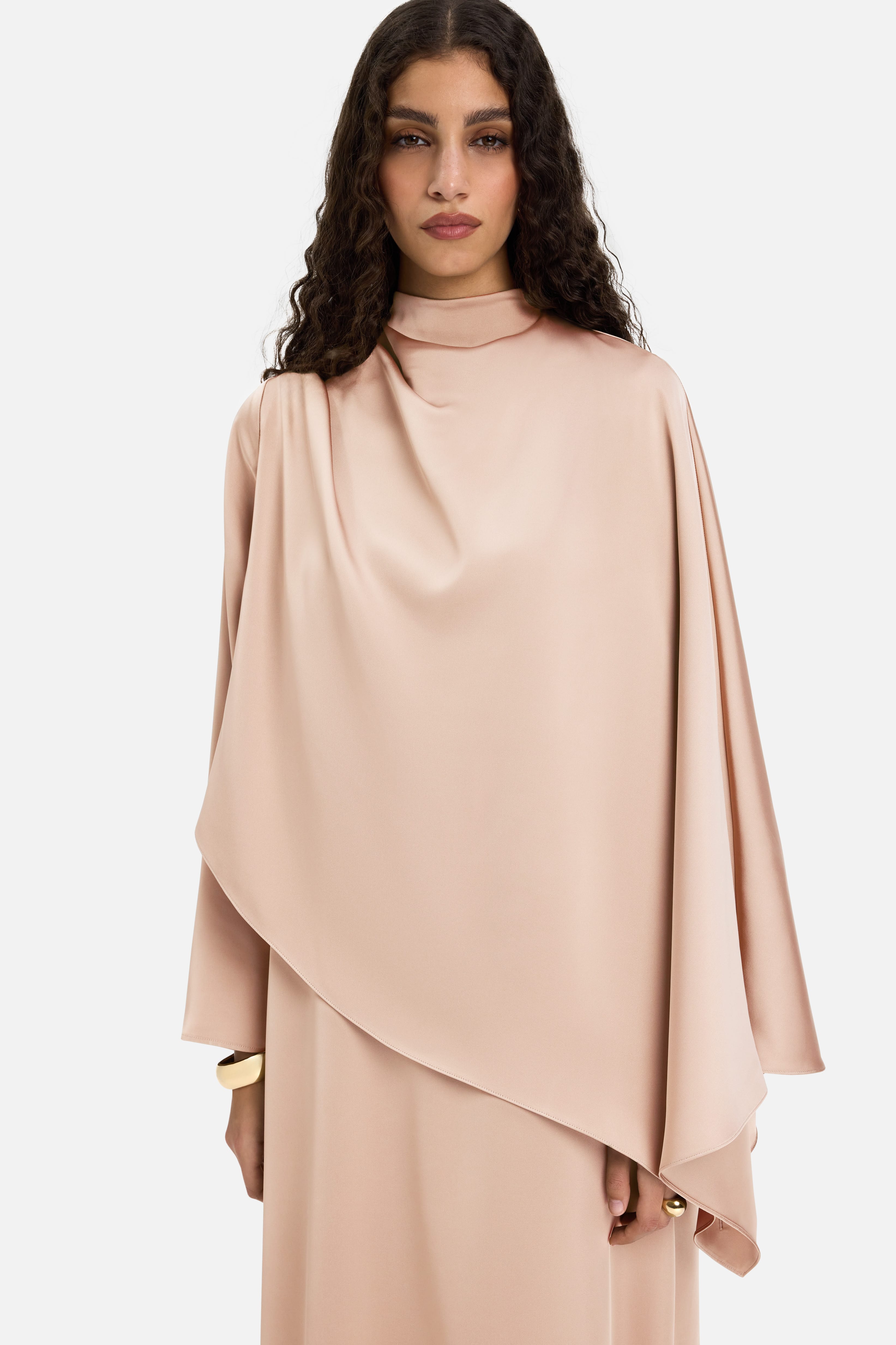 Asymmetric Cape Dress | Dark Rose