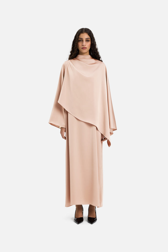 Asymmetric Cape Dress | Dark Rose