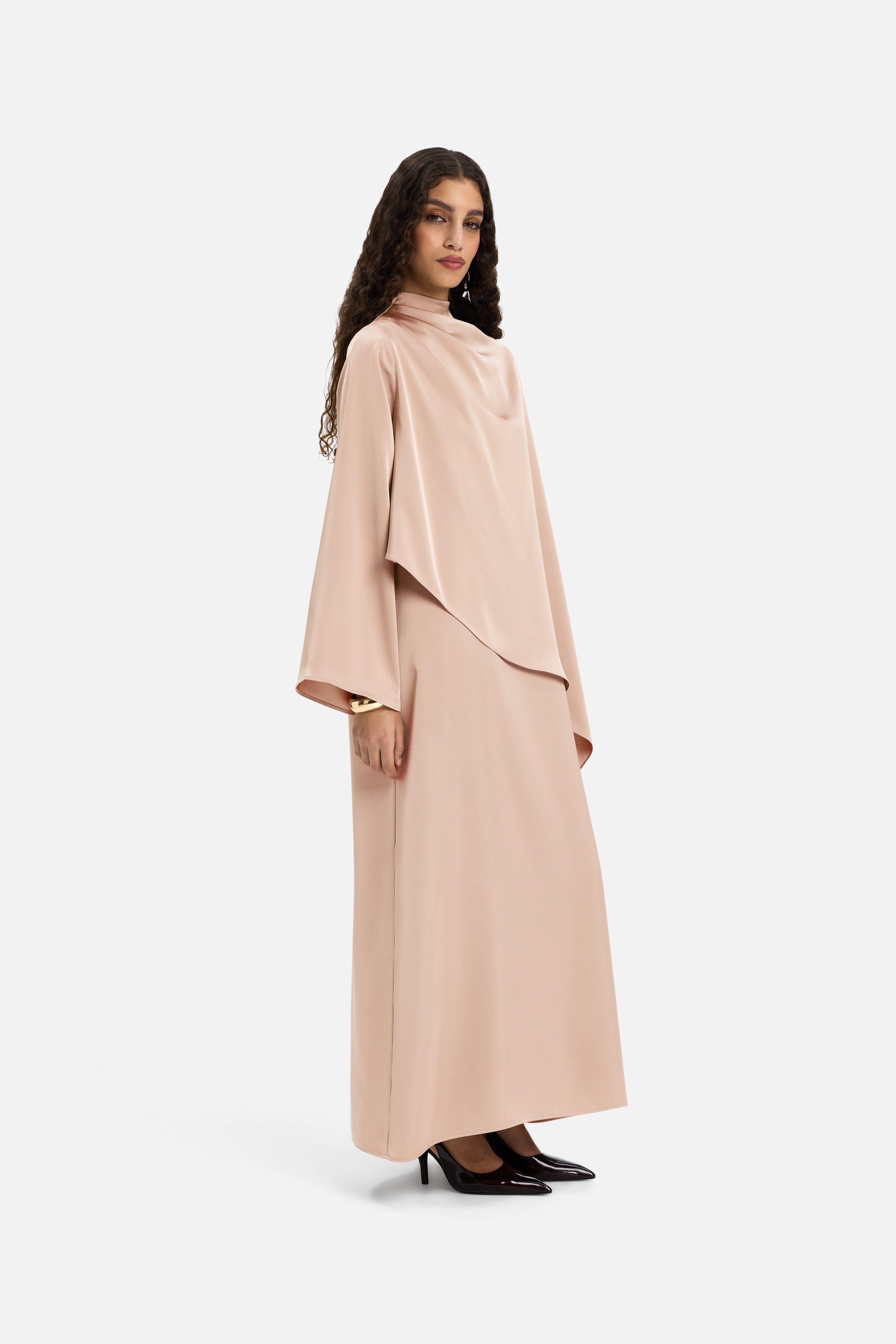 Asymmetric Cape Dress | Dark Rose