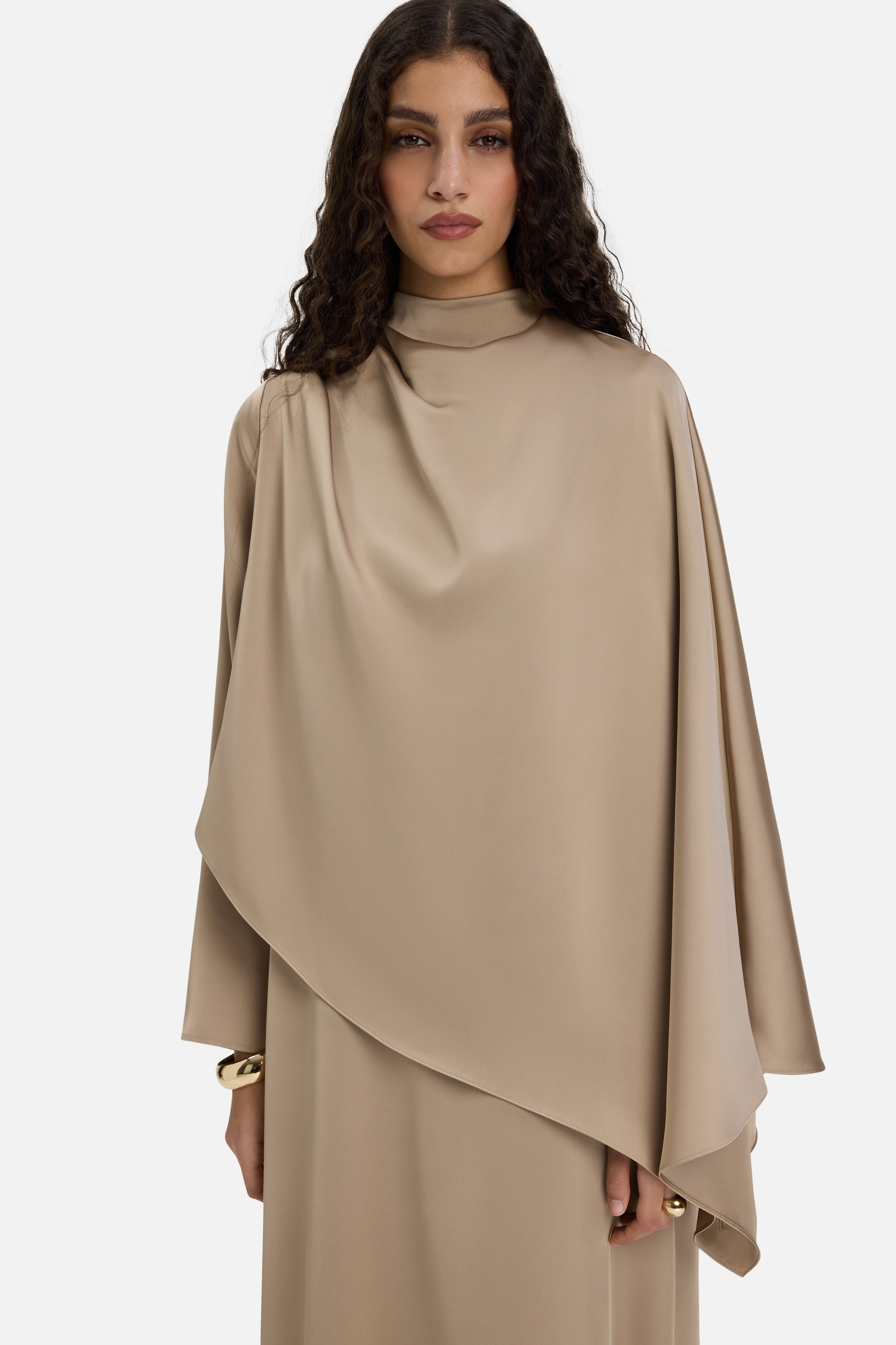 Asymmetric Cape Dress | Mocha | MERRACHI Asymmetric Cape Dress | Mocha | MERRACHI