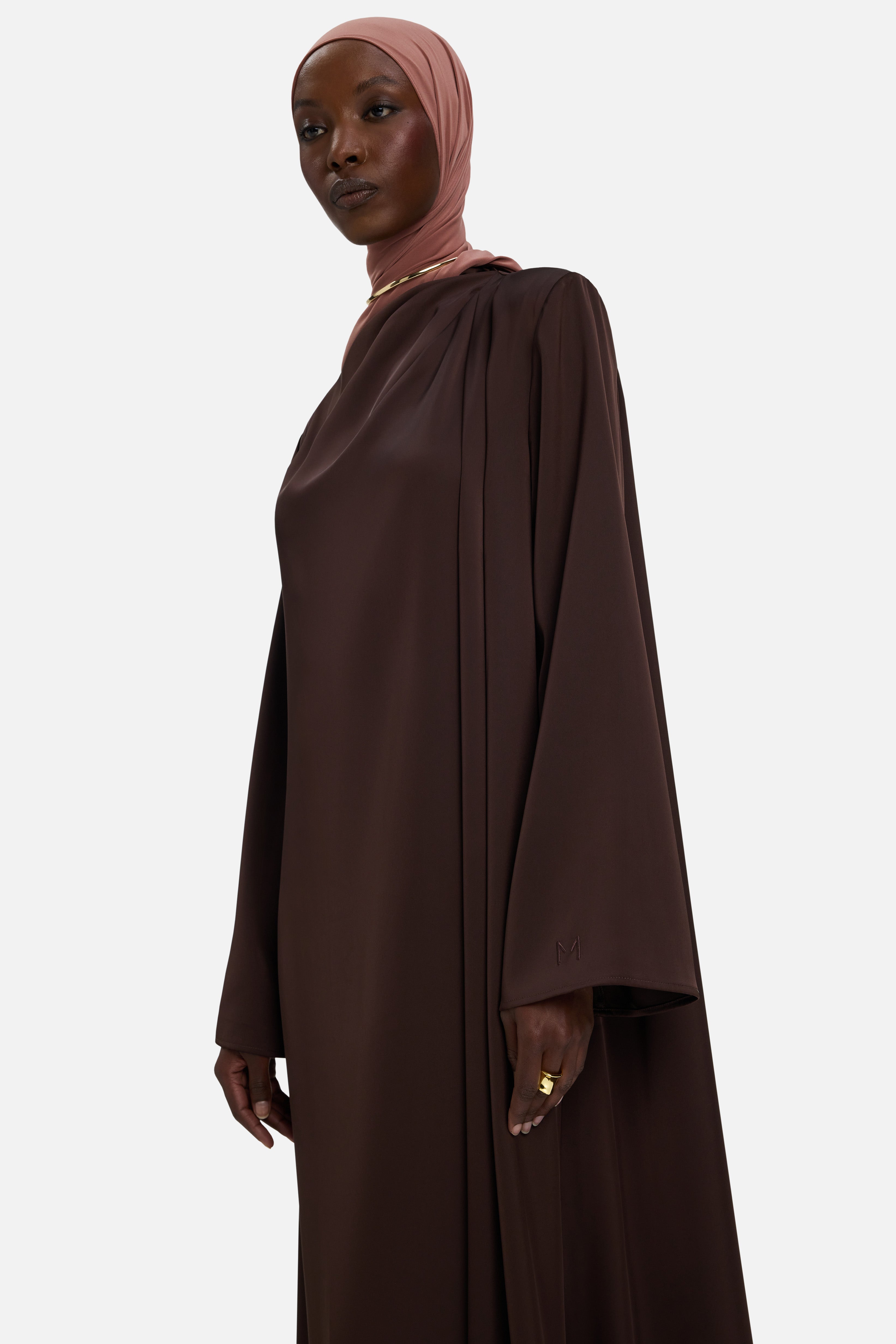 Asymmetric Drape Dress Regular | Dark Brown Asymmetric Drape Dress Regular | Dark Brown