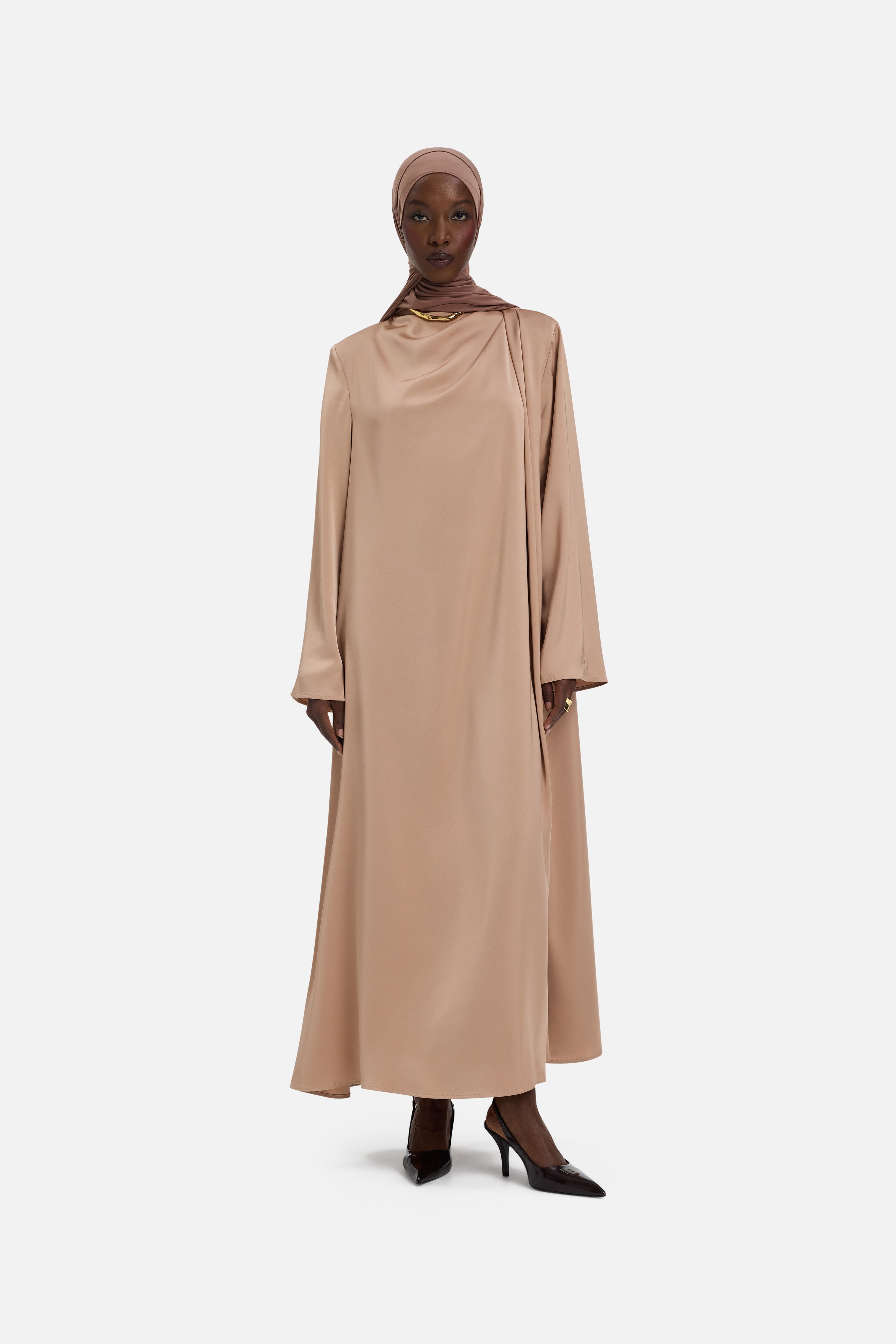 Asymmetric Drape Dress Short | Nougat