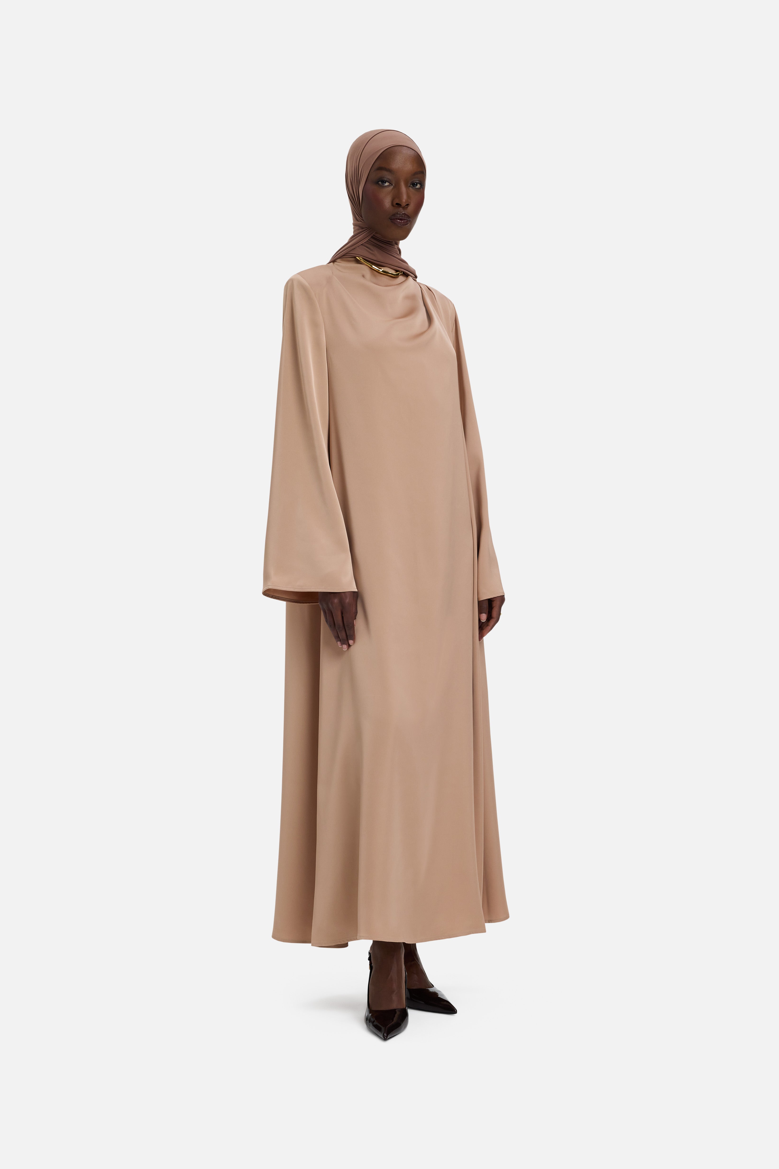 Asymmetric Drape Dress Short | Nougat