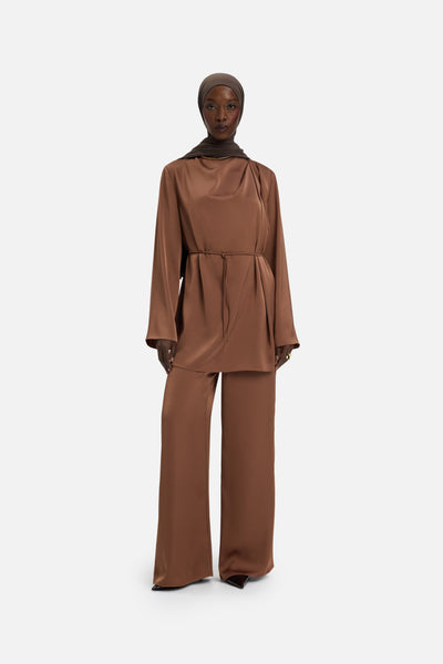 Asymmetric Pleat Blouse | Soft Bordeaux | MERRACHI