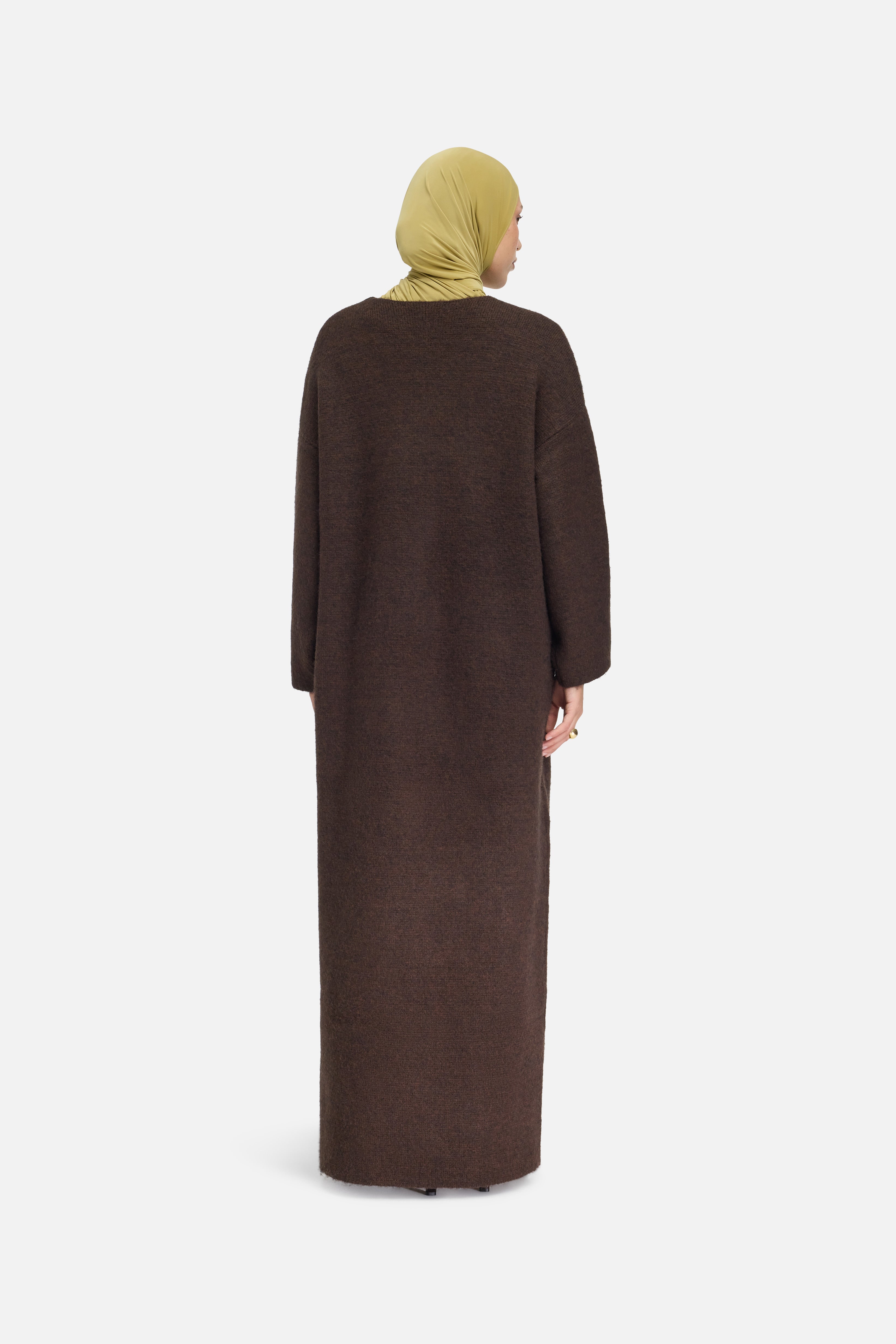 Brushed Knit V-Neck Dress | Dark Brown