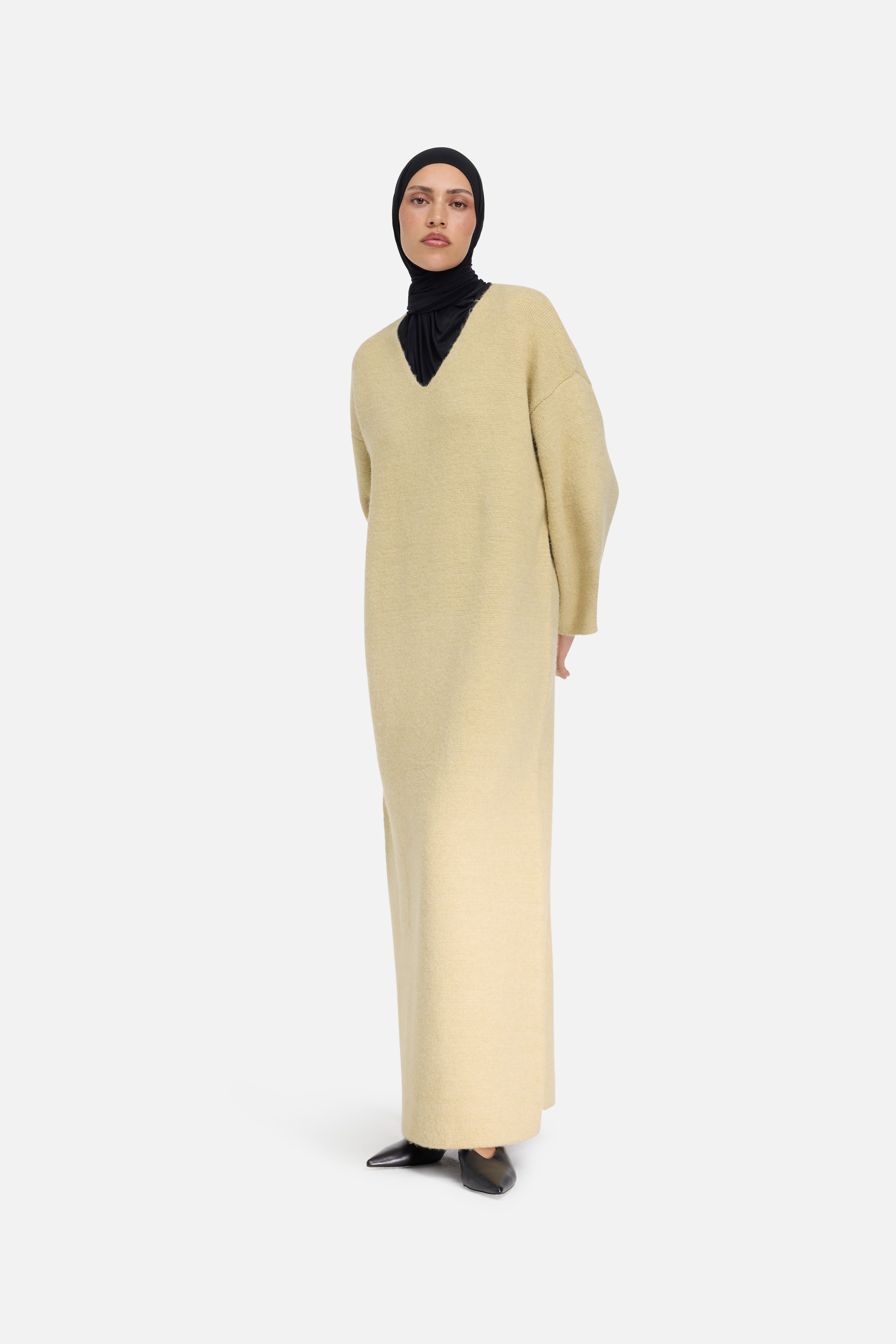 Brushed Knit V-Neck Dress | Desert Clay | MERRACHI Brushed Knit V-Neck Dress | Desert Clay | MERRACHI