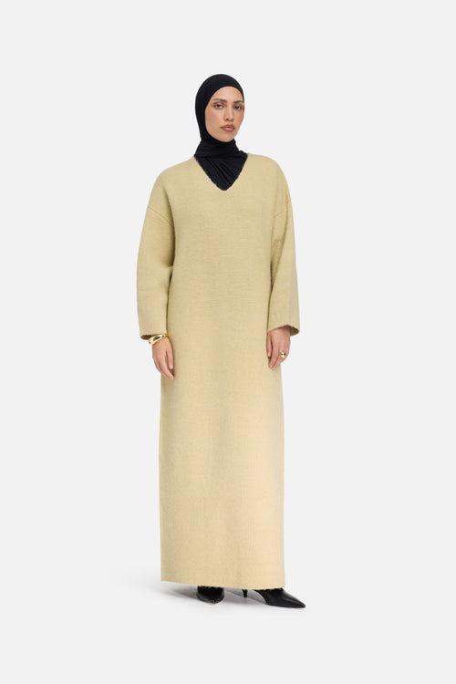 Brushed Knit V-Neck Dress | Desert Clay