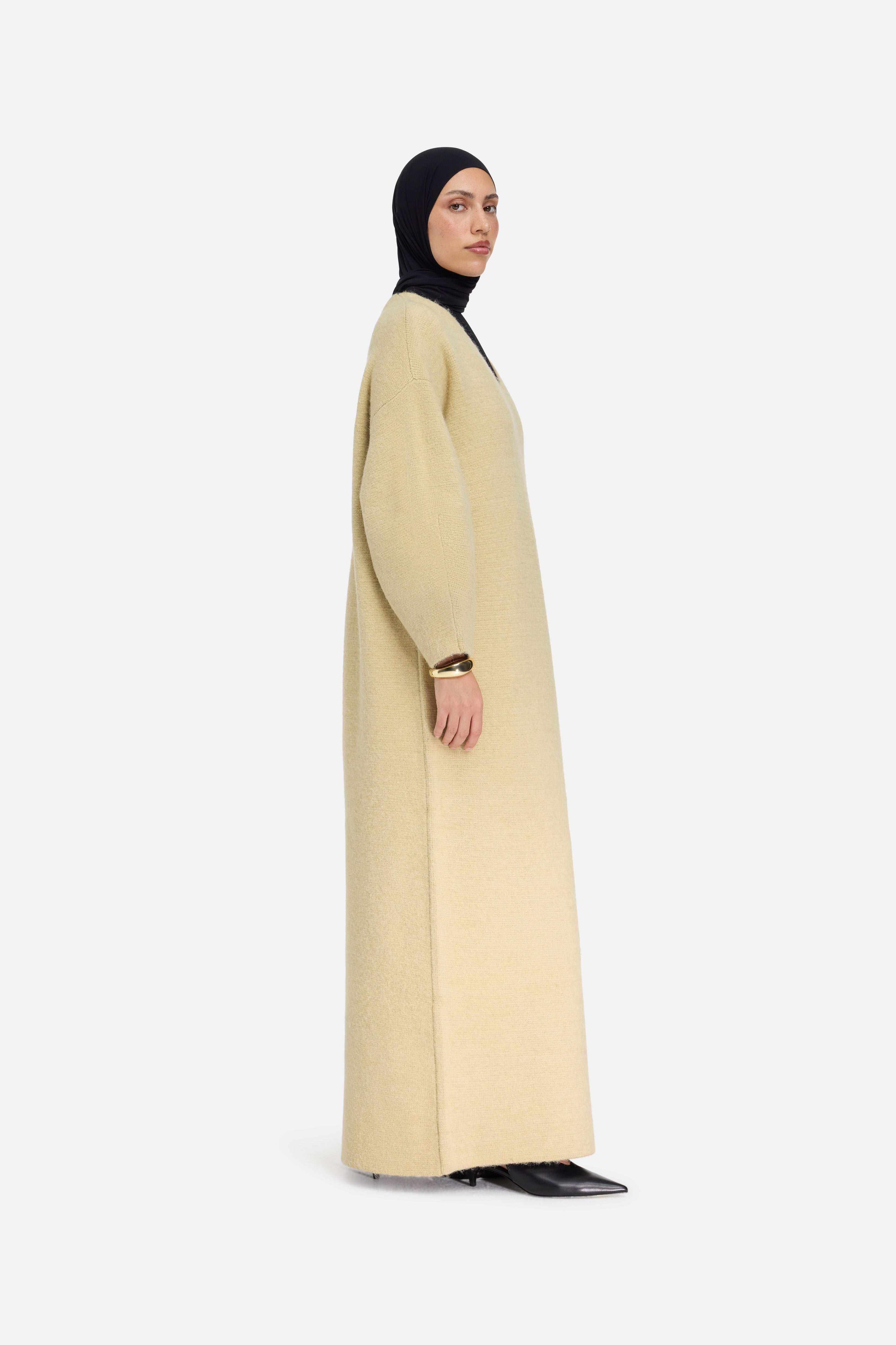 Brushed Knit V-Neck Dress | Desert Clay