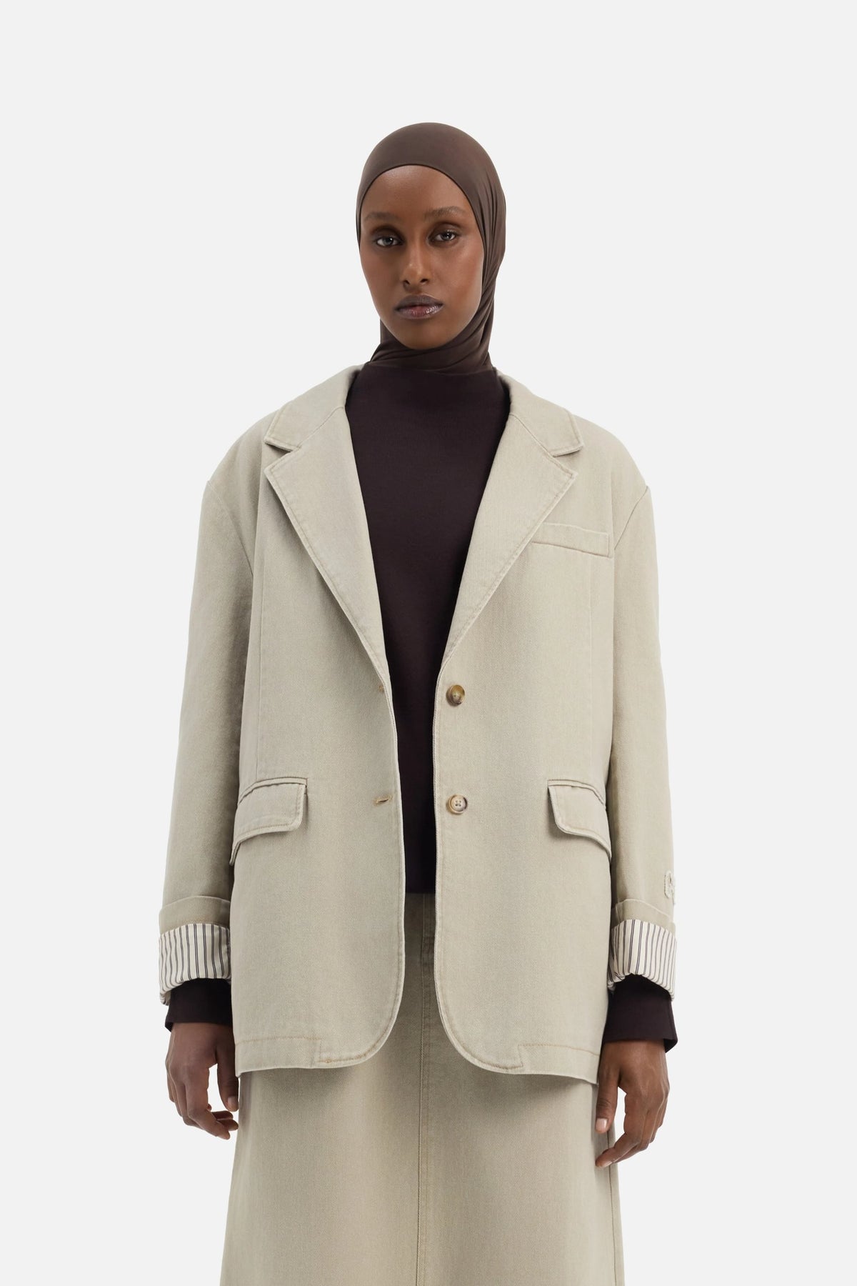 Casual Denim Blazer | Almond Cream