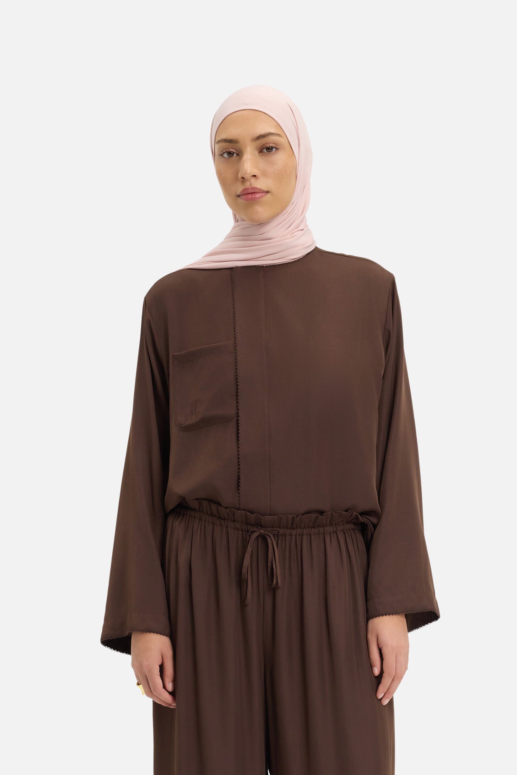 Crossover Collar Blouse | Burnt Mocha