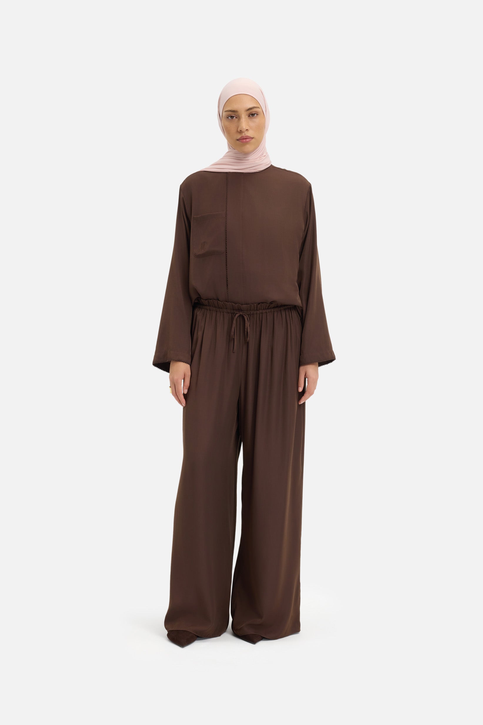 Crossover Collar Blouse | Burnt Mocha