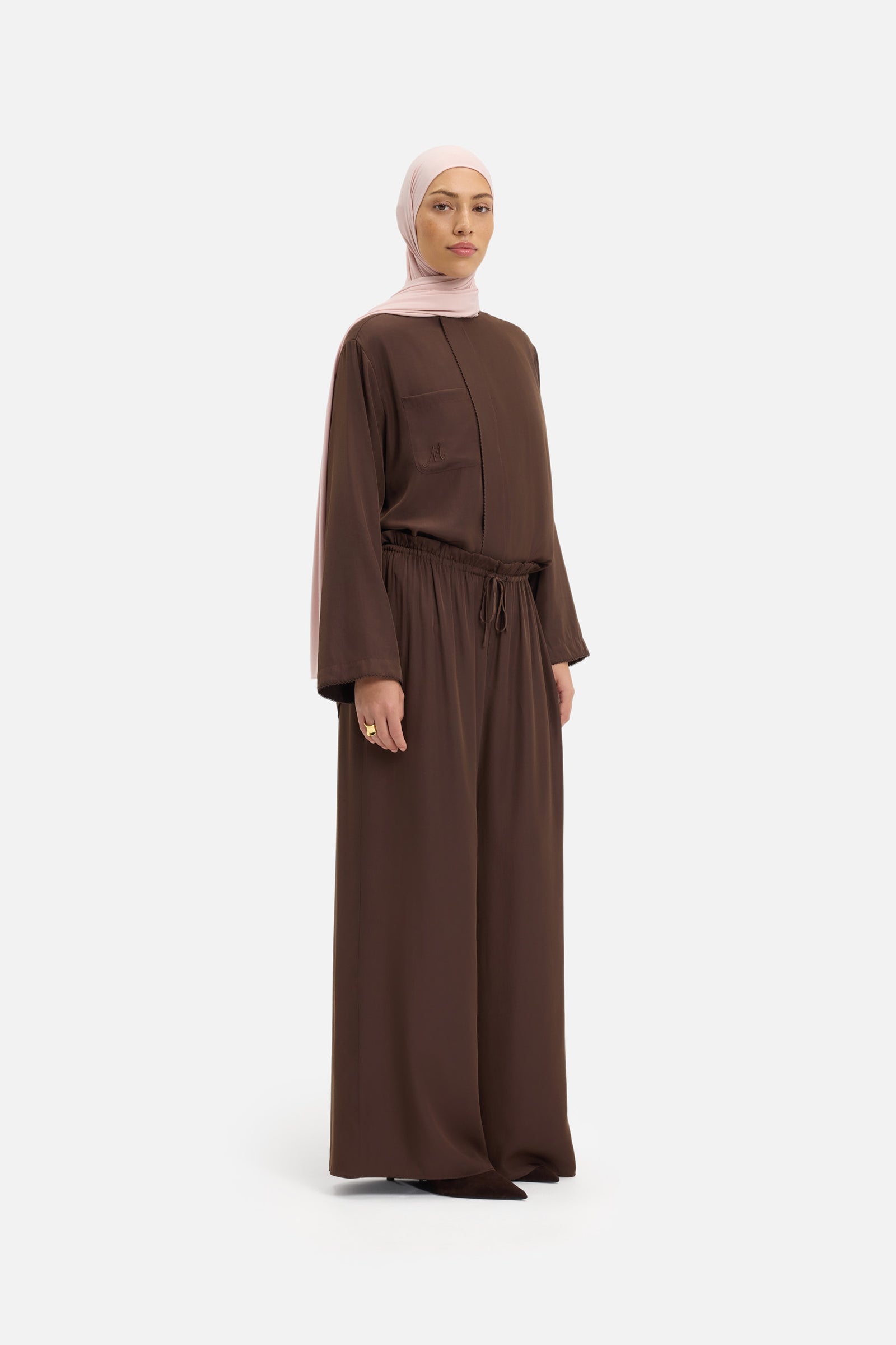 Crossover Collar Blouse | Burnt Mocha