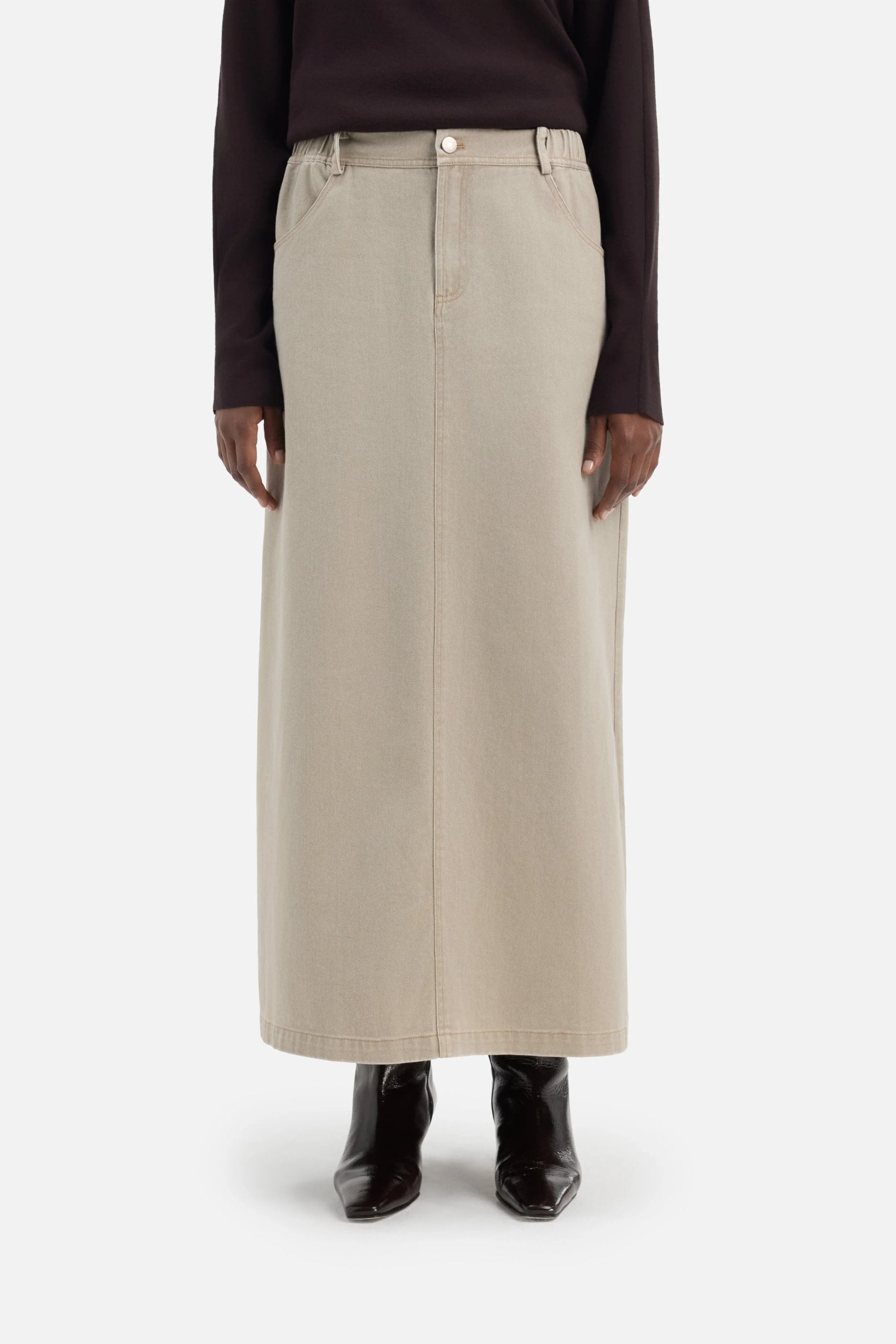 Denim Maxi Skirt | Almond Cream