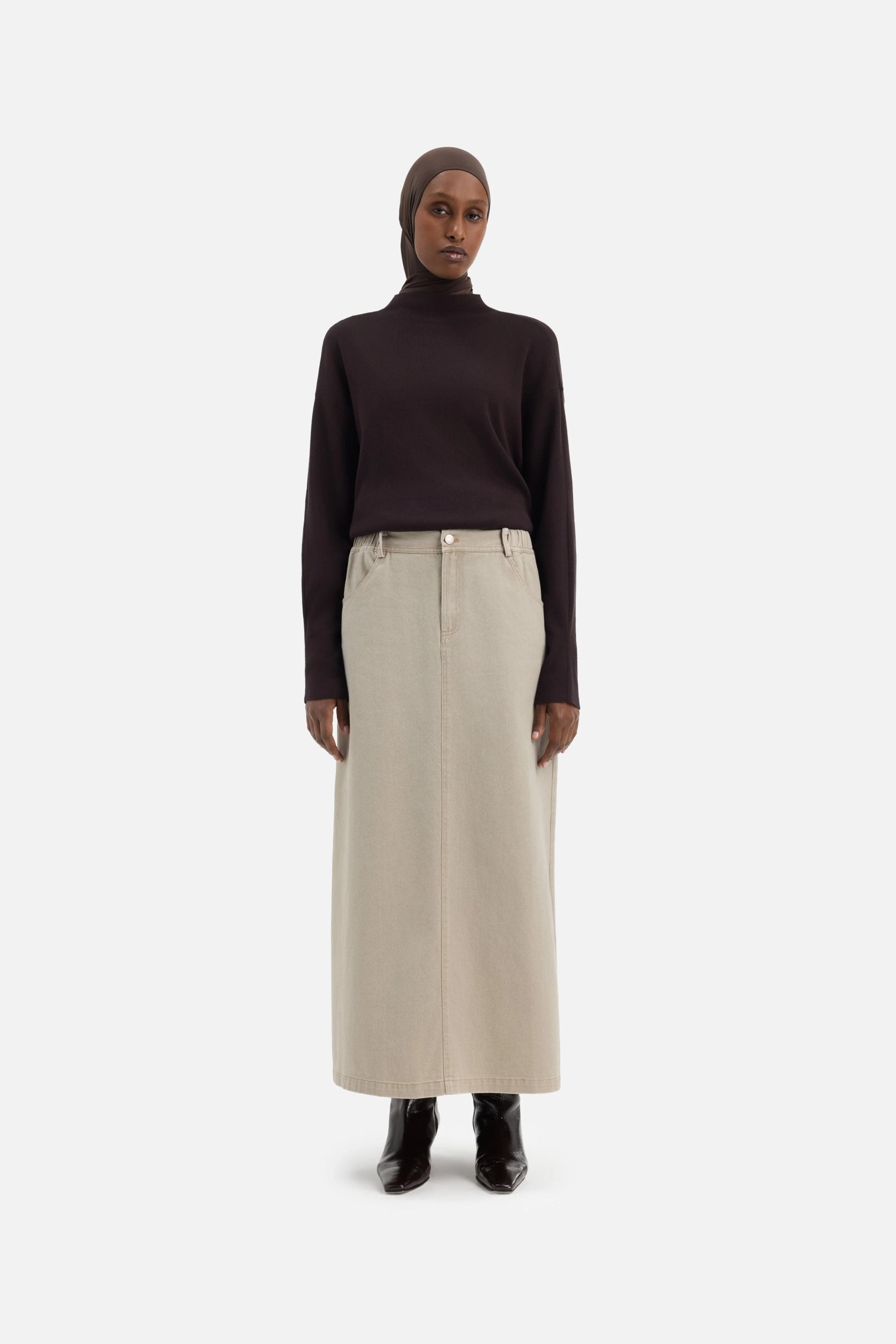 Denim Maxi Skirt | Almond Cream