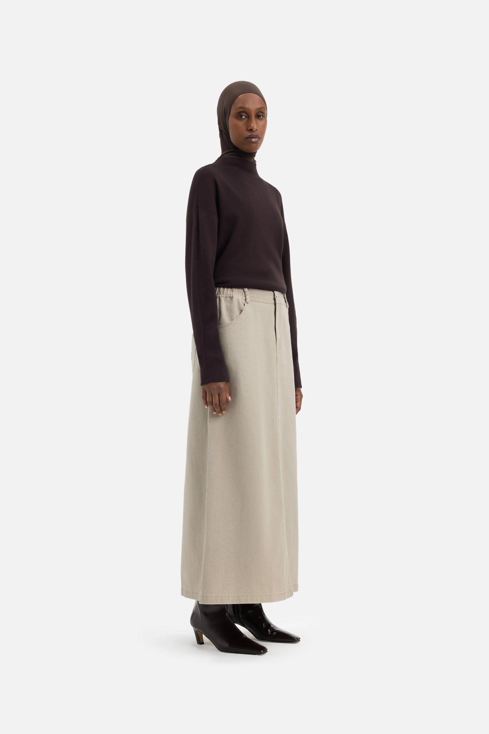 Denim Maxi Skirt | Almond Cream