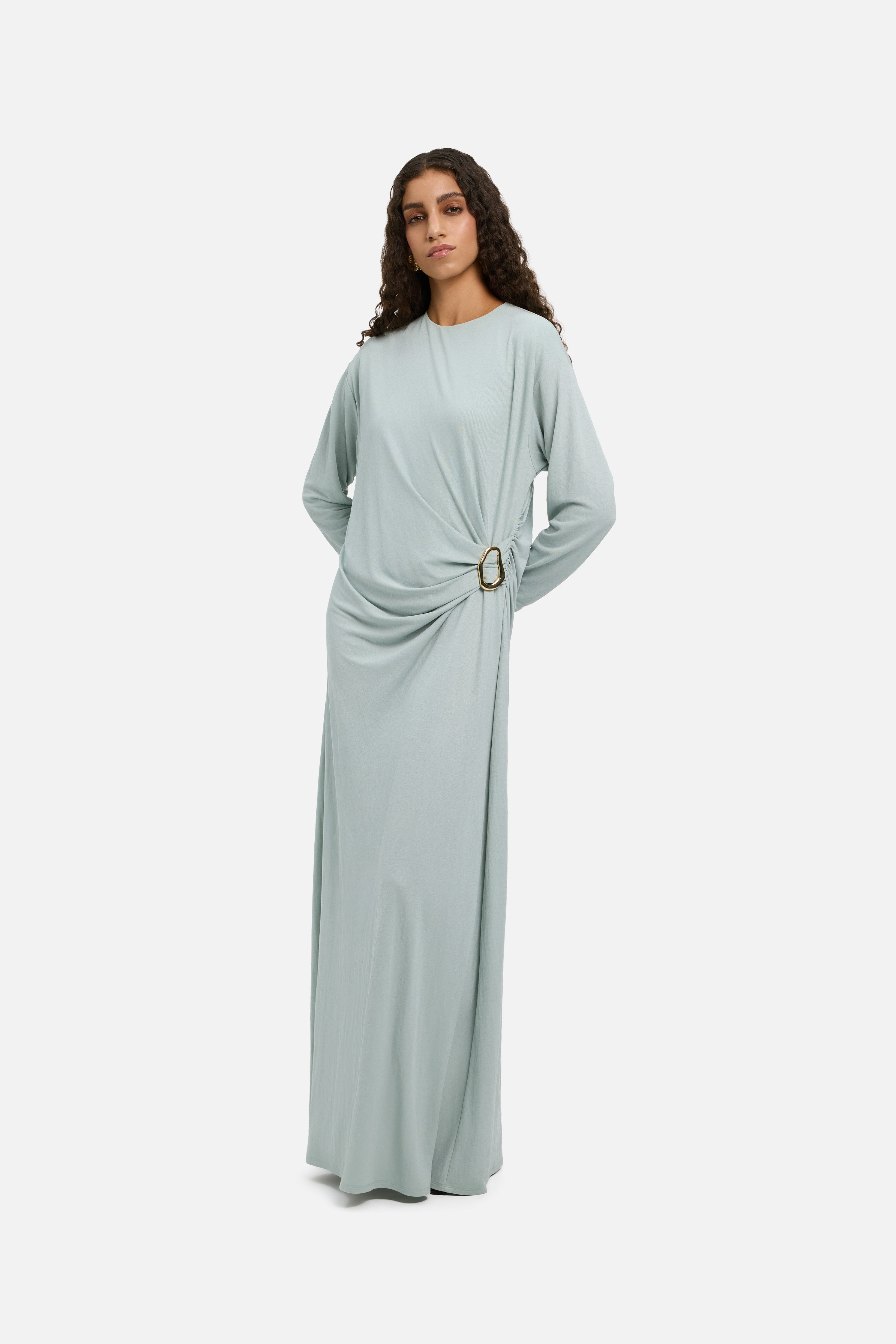 Drape Jersey Dress | Aqua Gray