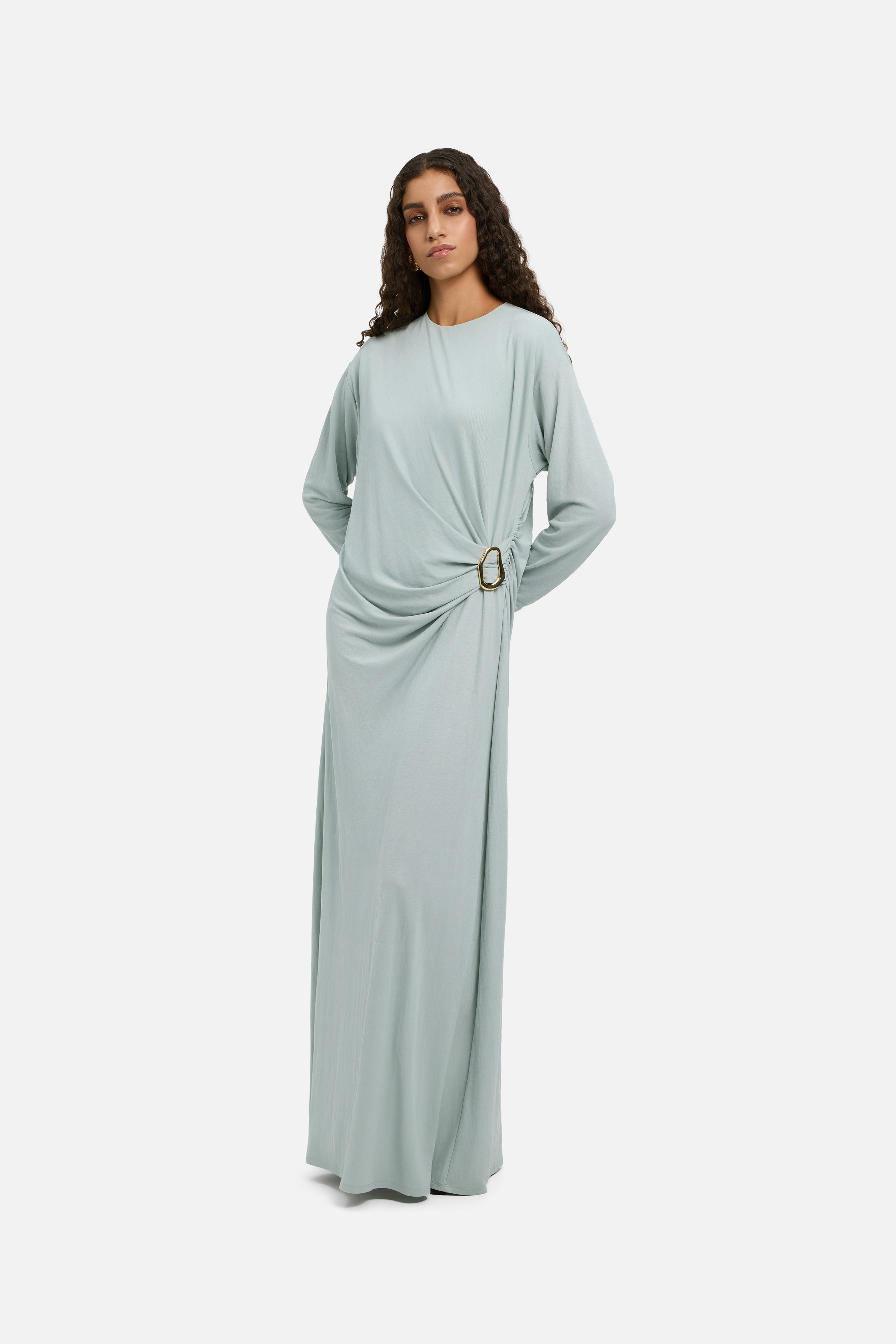Drape Jersey Dress | Aqua Gray