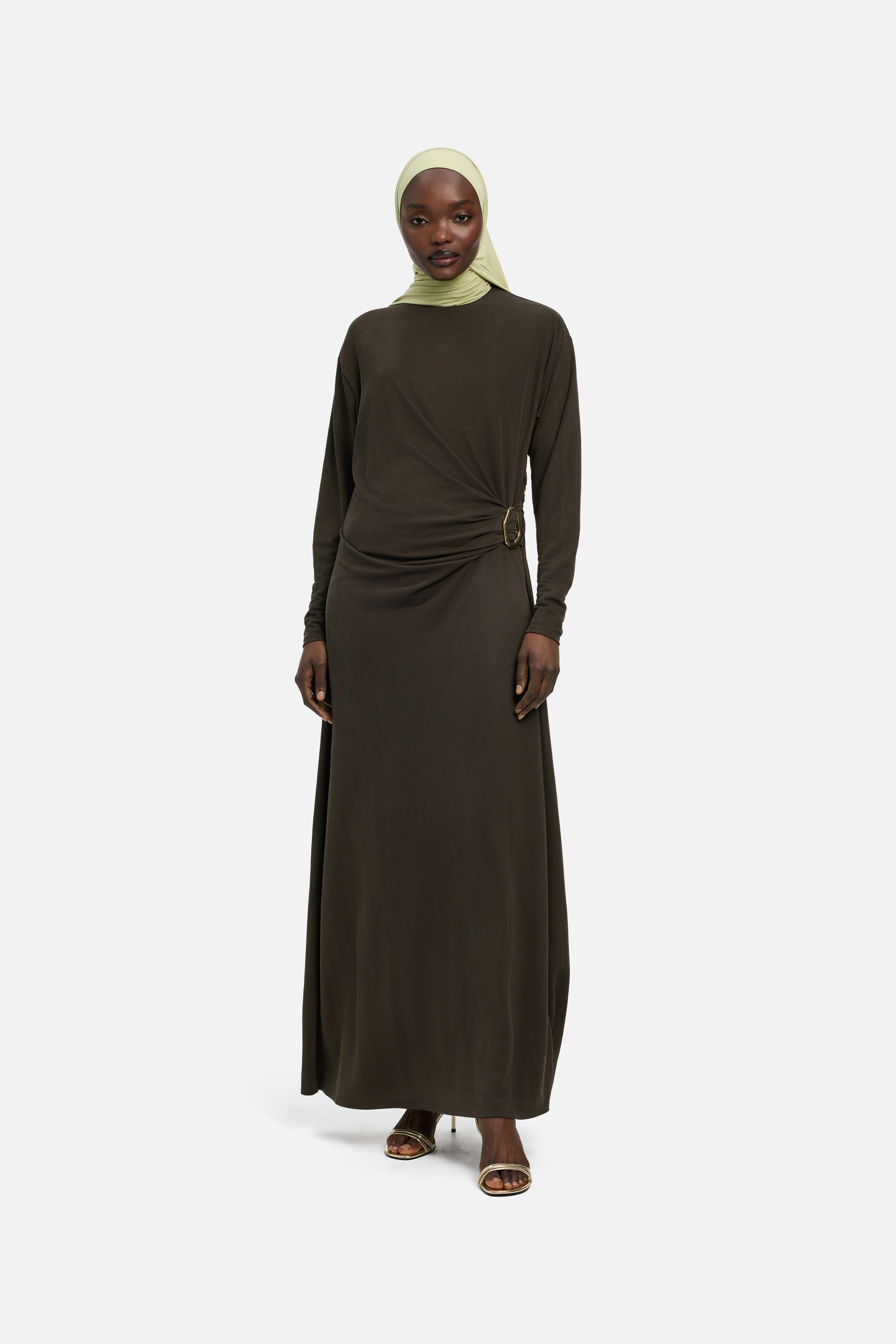 Drape Jersey Dress | Chestnut Brown