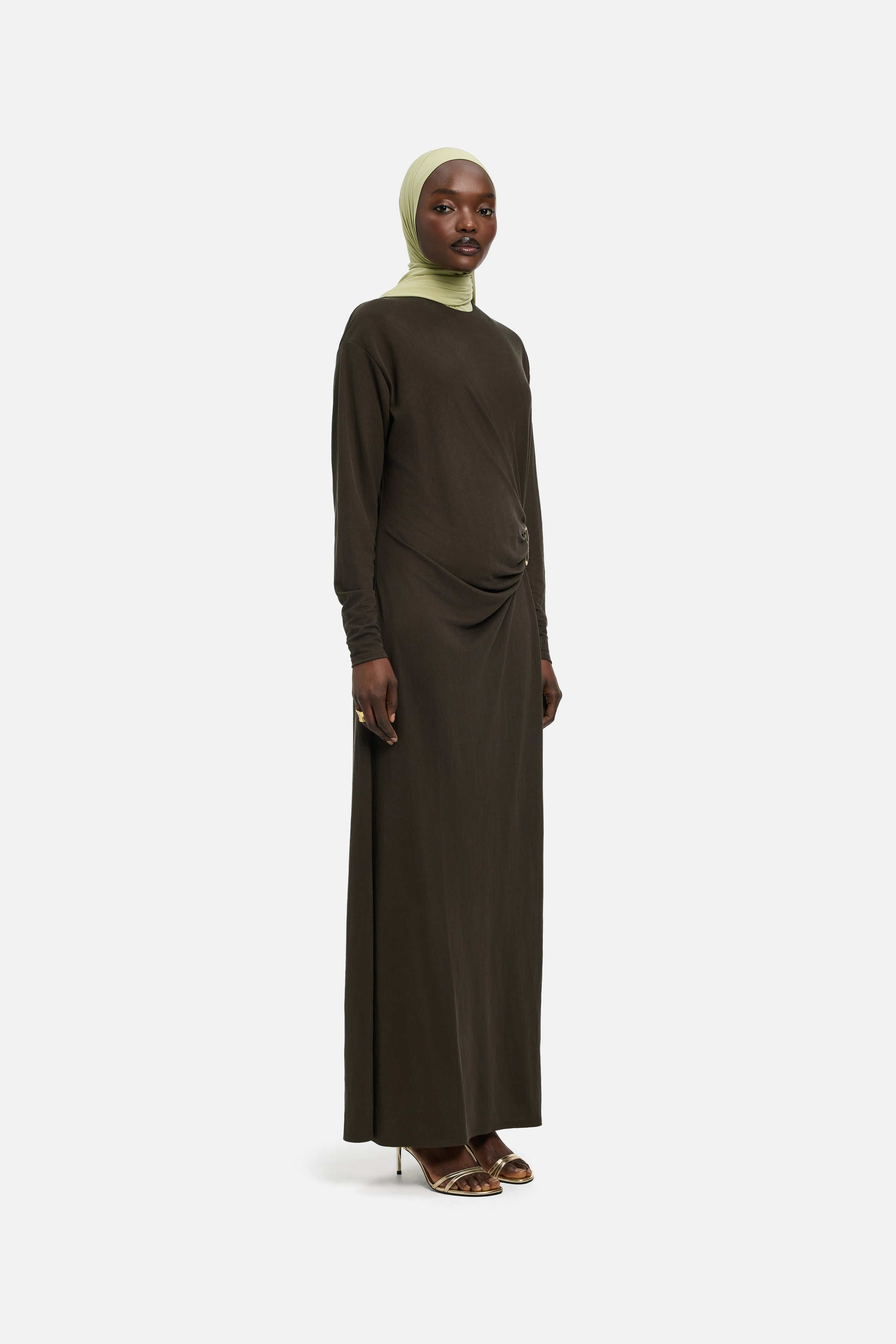 Drape Jersey Dress | Chestnut Brown