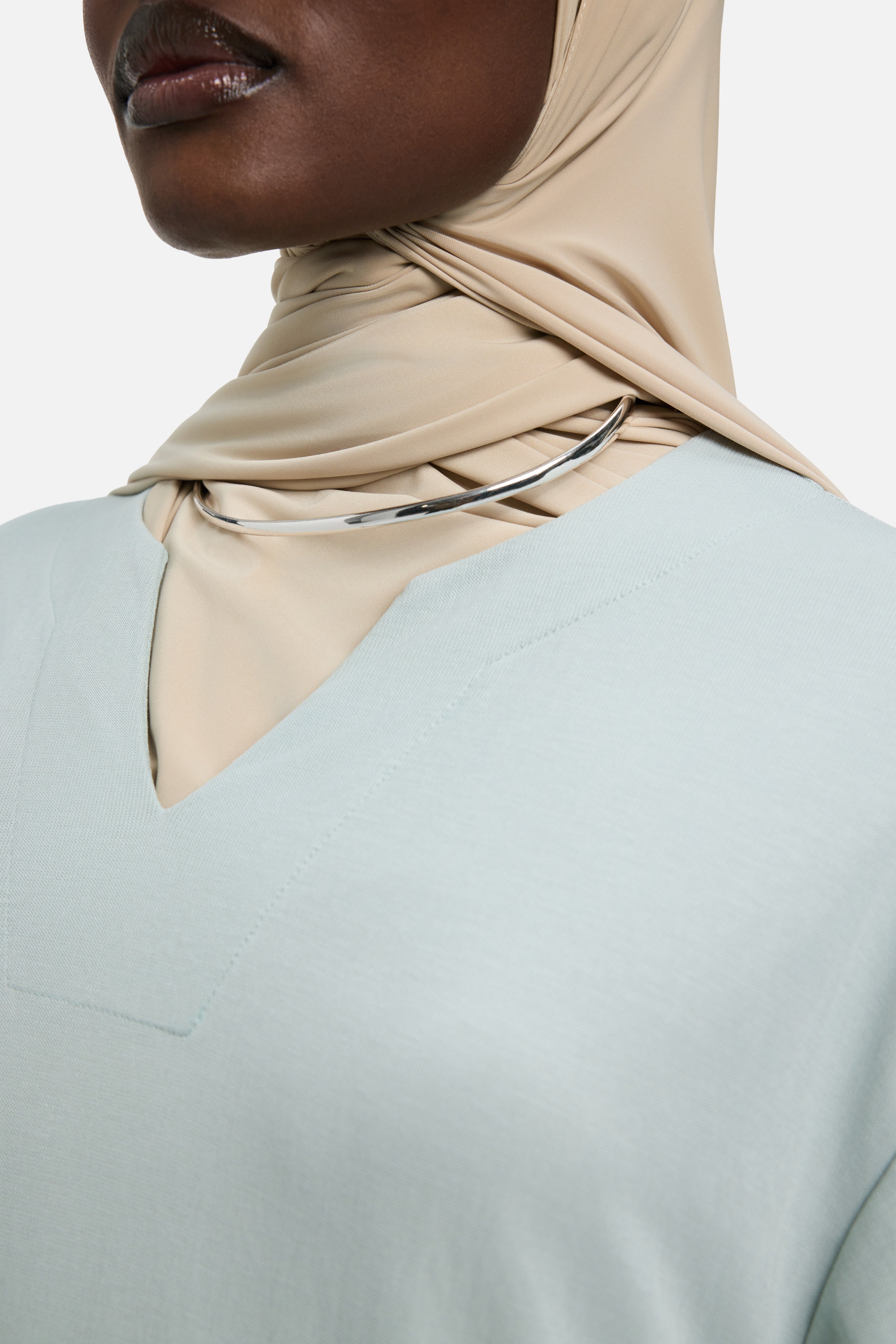 Drape Jersey Kaftan Dress | Aqua Gray