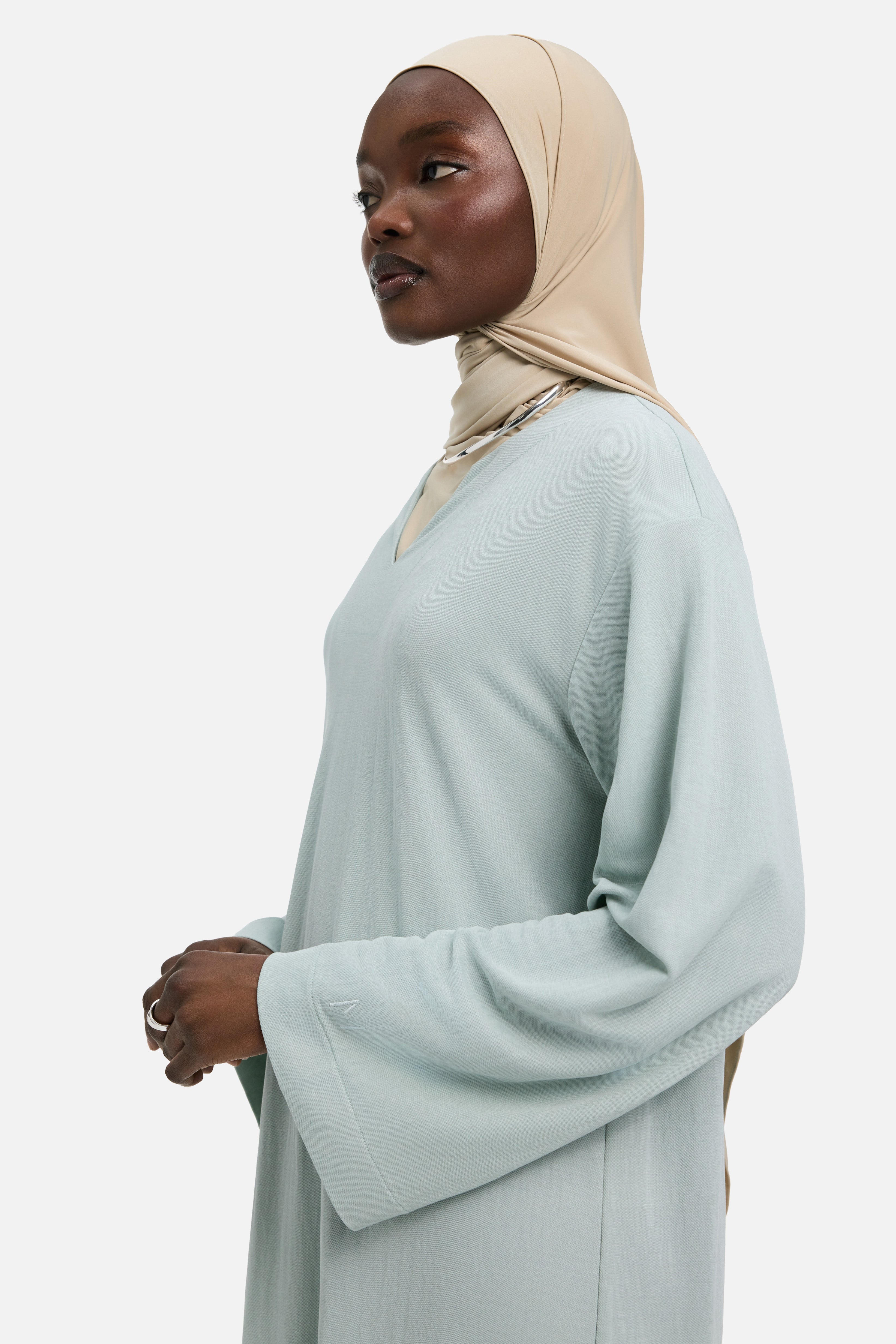 Drape Jersey Kaftan Dress | Aqua Gray