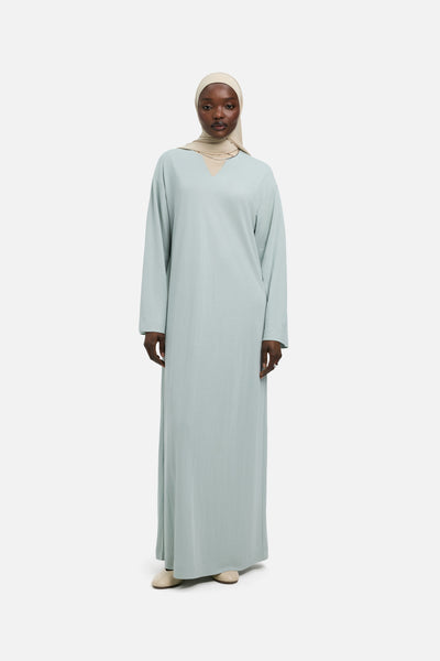 Drape Jersey Kaftan Dress | Aqua Gray | MERRACHI