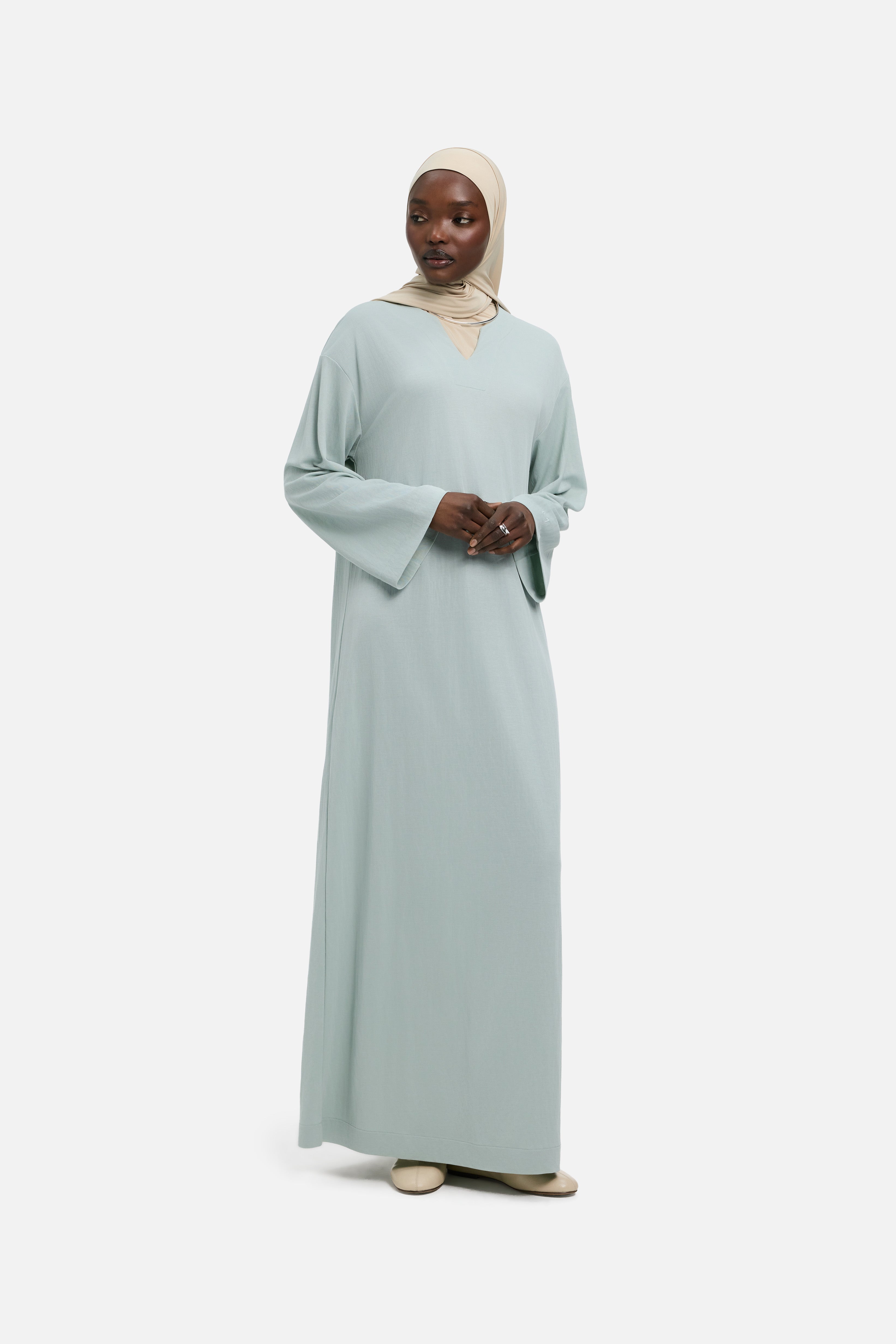Drape Jersey Kaftan Dress | Aqua Gray