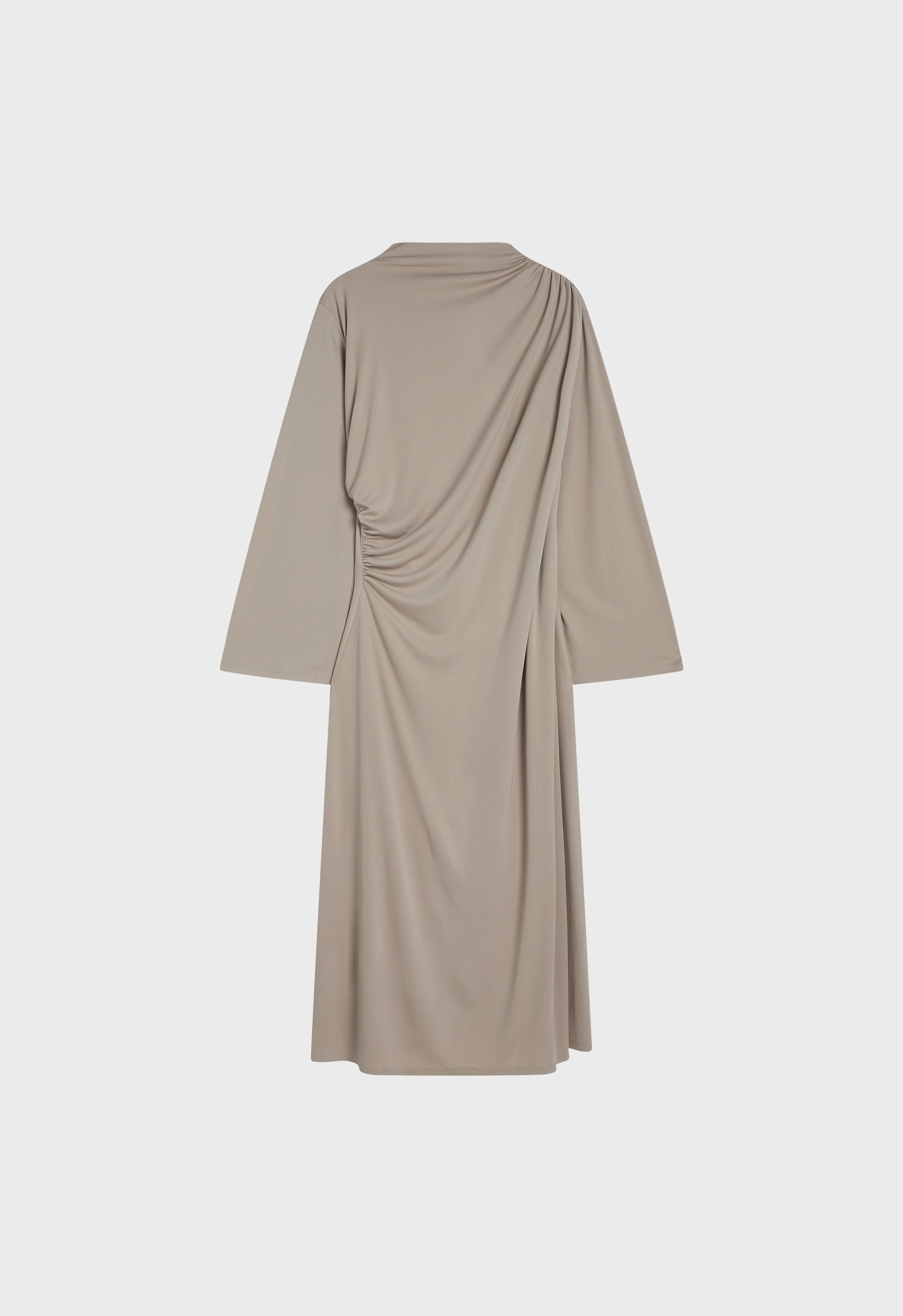 Draped Jersey Dress | Cashmere | MERRACHI Draped Jersey Dress | Cashmere | MERRACHI