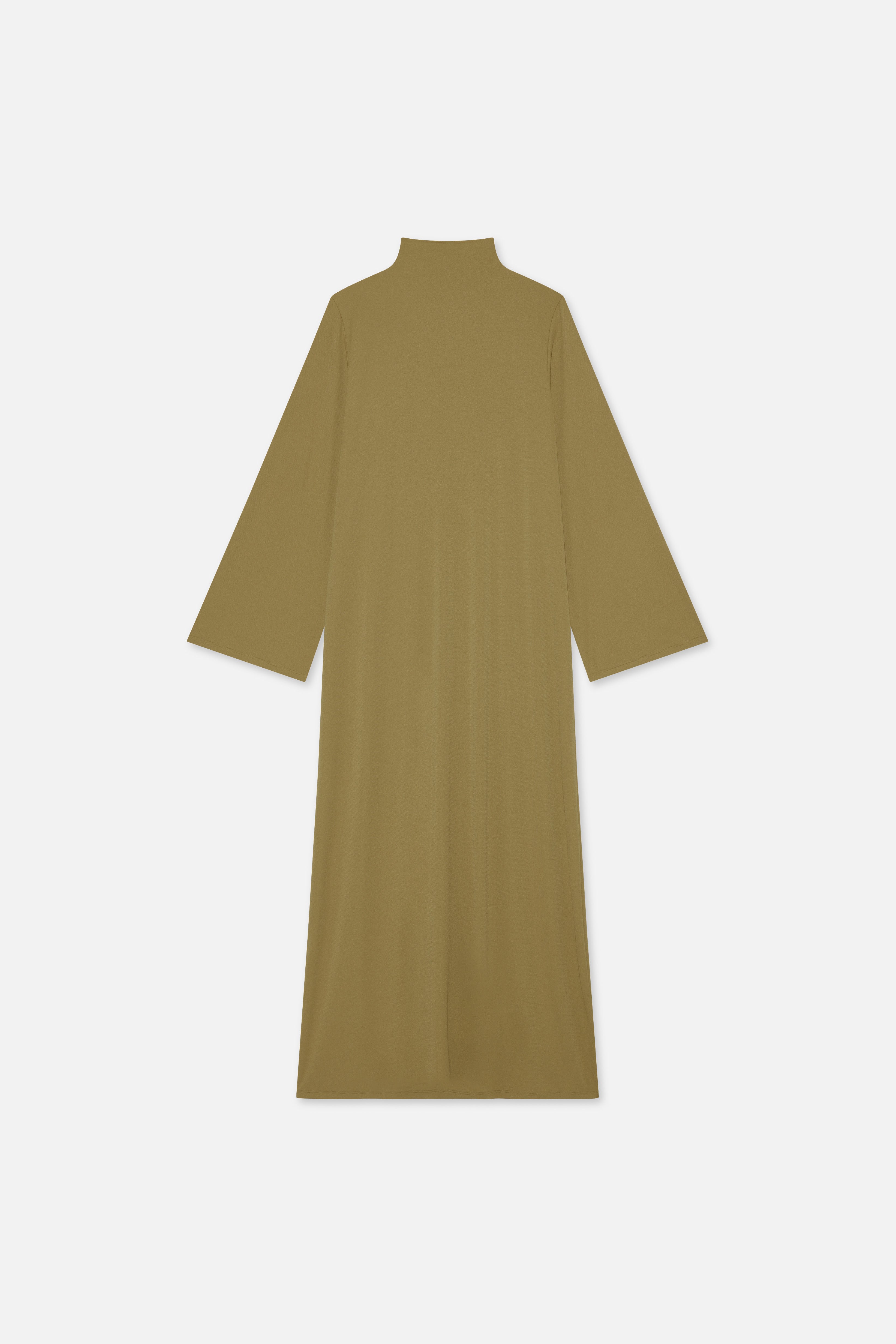 Flat lay green MERRACHI dress, back view