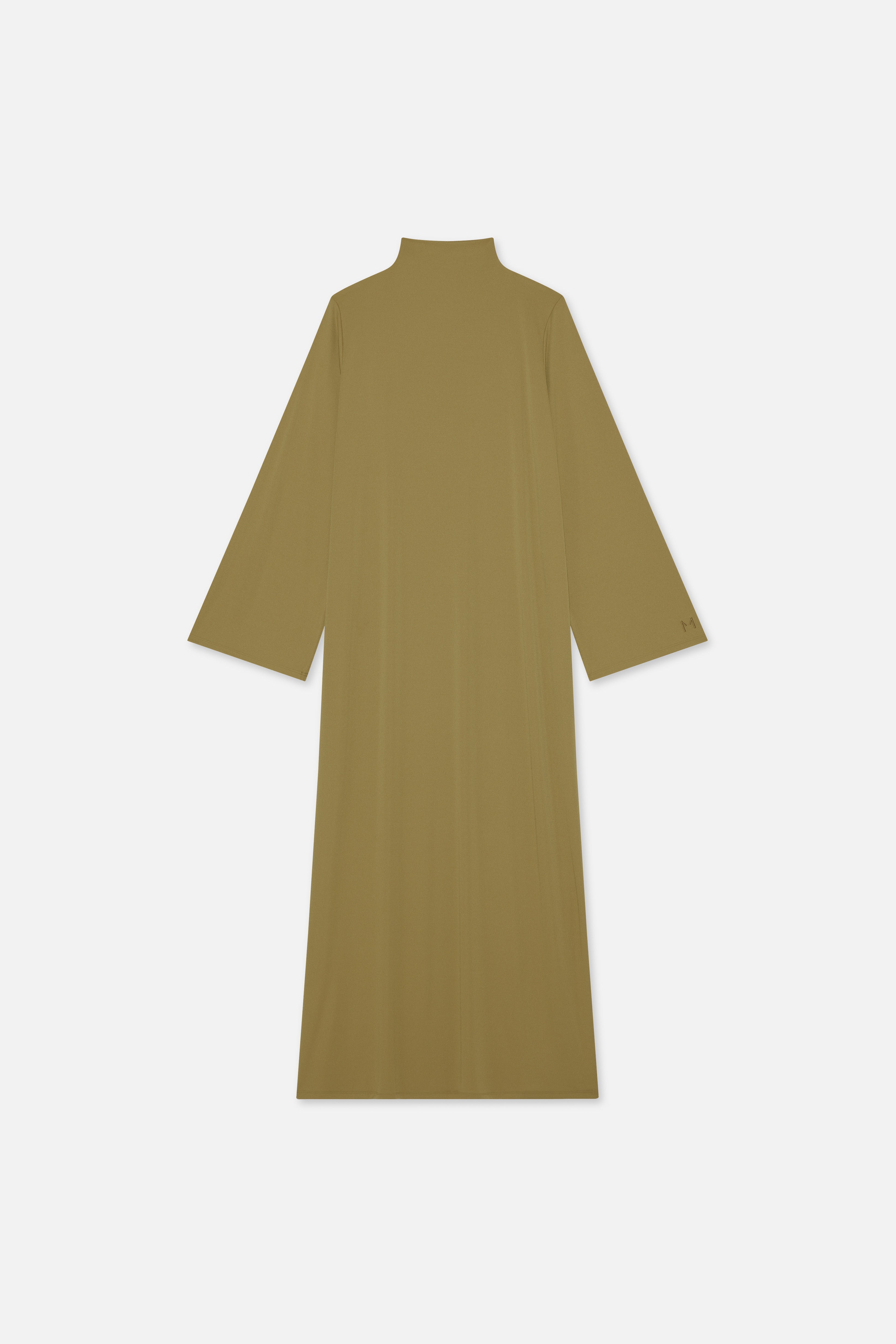 Flat lay green MERRACHI dress, front view