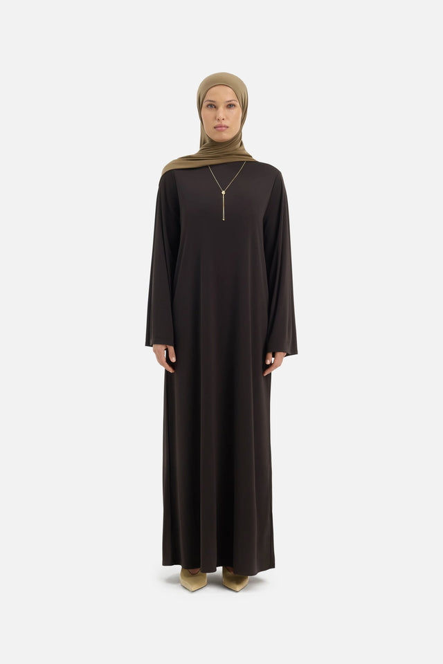 Essential Straight Jersey Dress Short | Dark Truffle