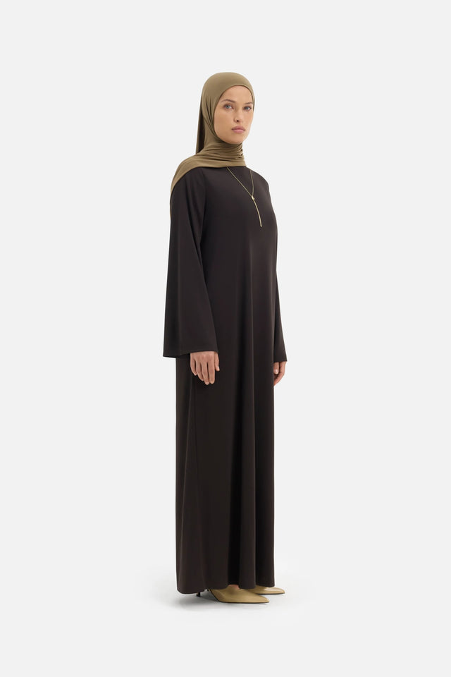 Essential Straight Jersey Dress Short | Dark Truffle
