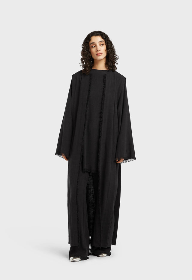 Frayed Hem Abaya | Black