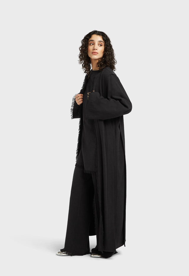 Frayed Hem Abaya | Black