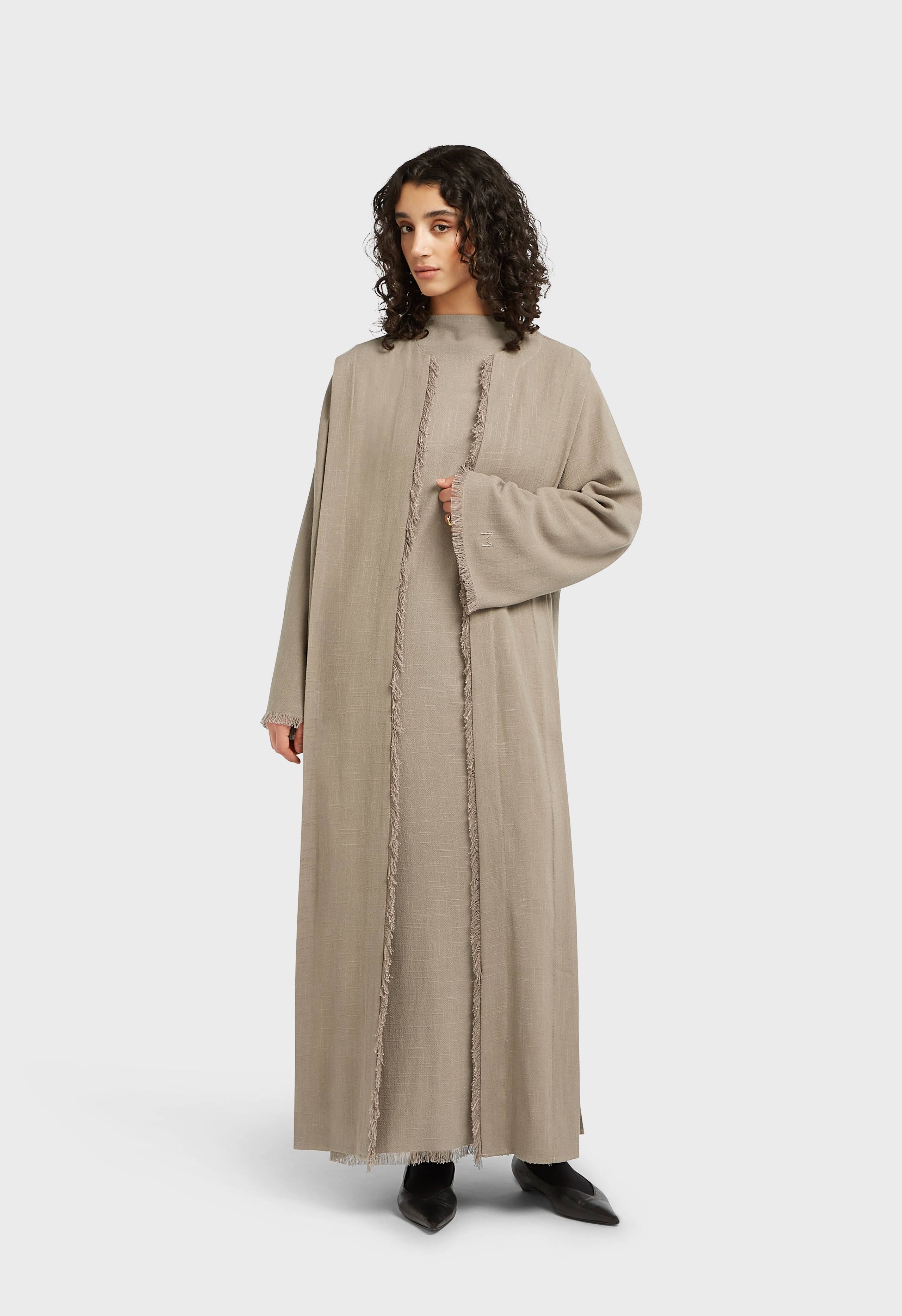 Frayed Hem Abaya | Desert Brown