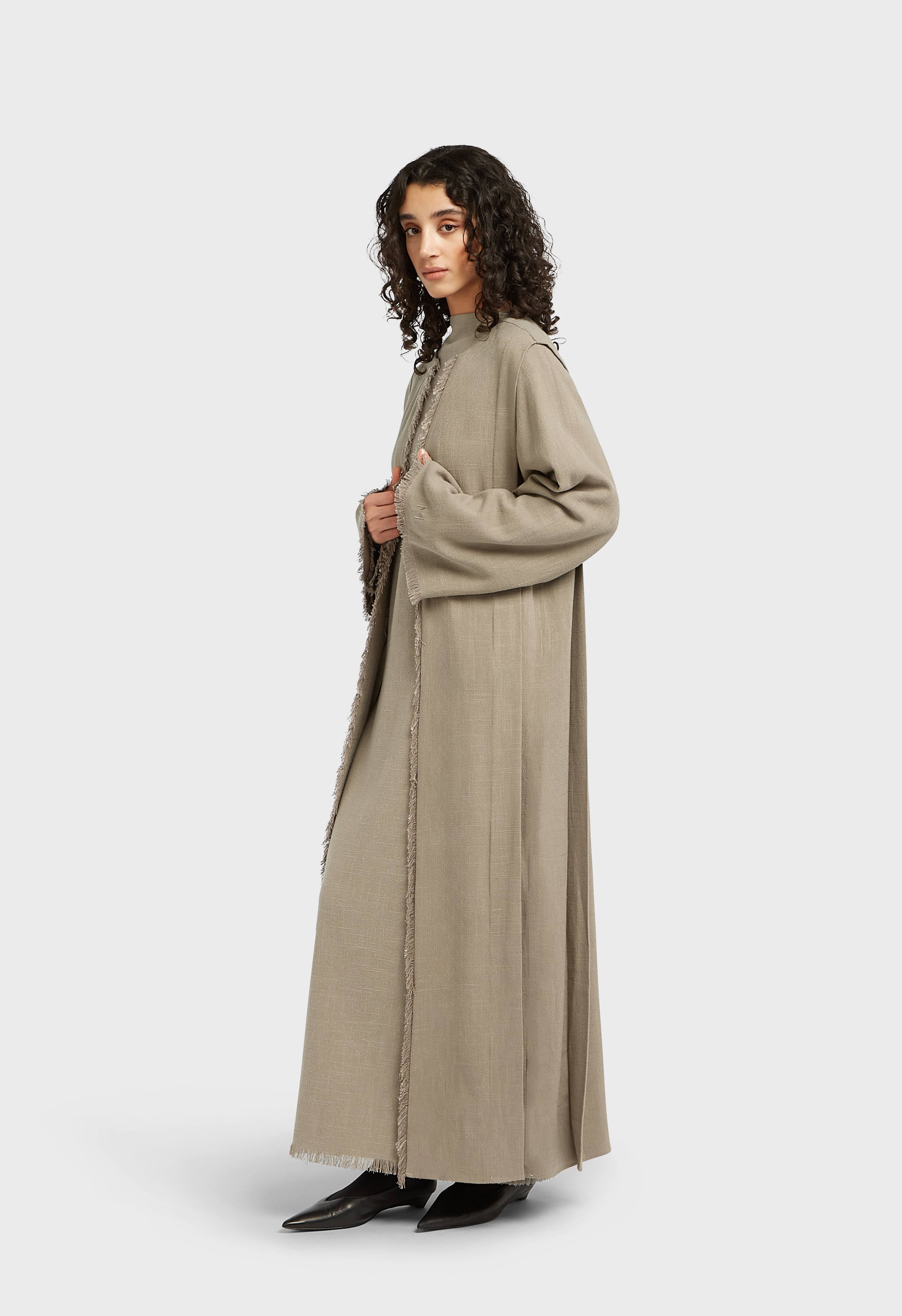 Frayed Hem Abaya | Desert Brown