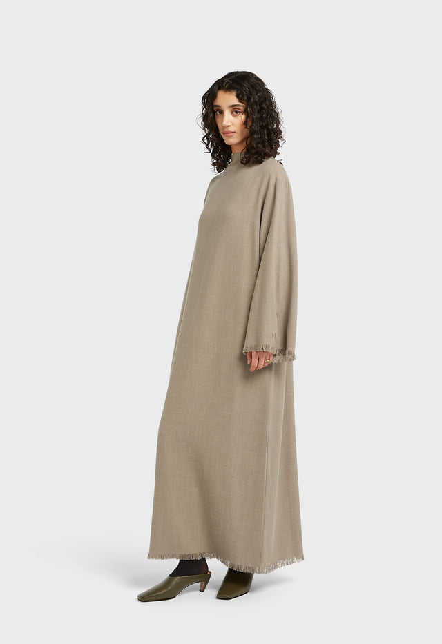 Frayed Hem Dress | Desert Brown