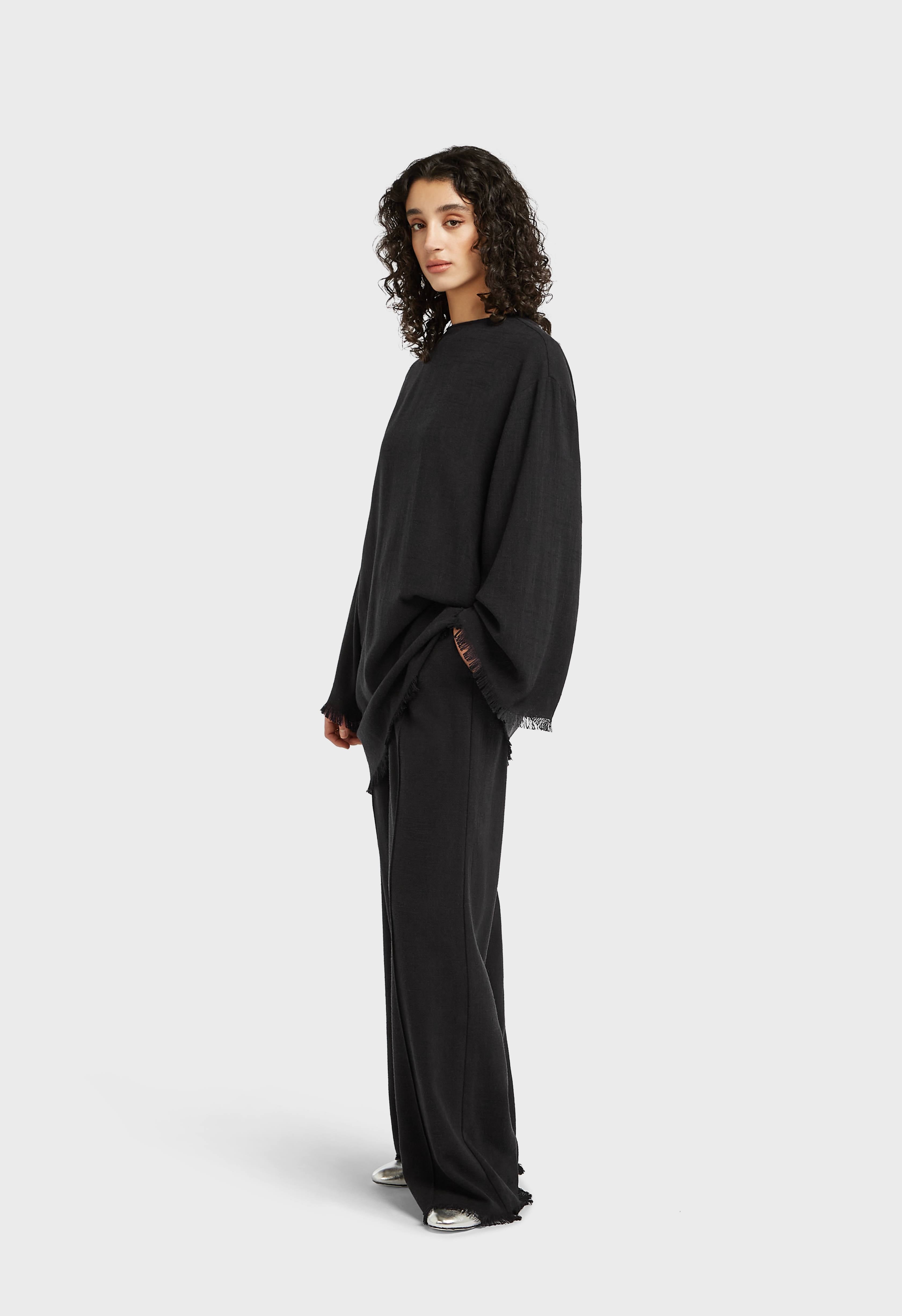 Frayed Hem Pants | Black