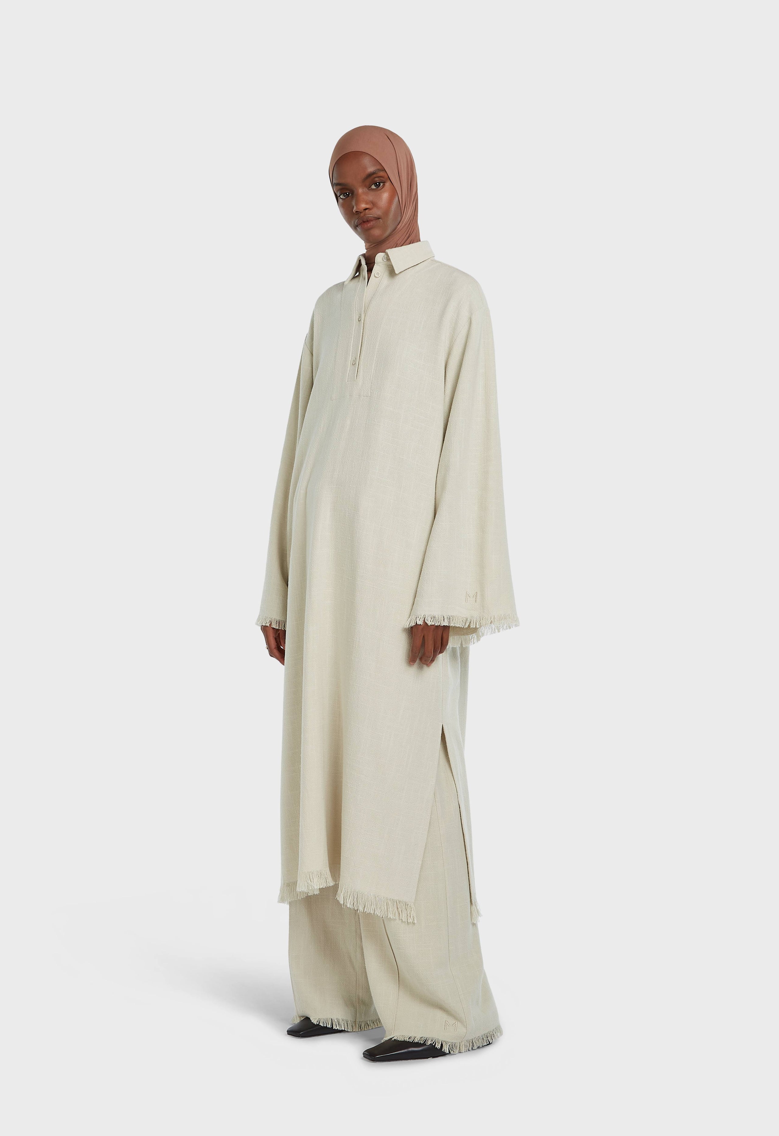 Frayed Hem Shirt Dress | Light Storm