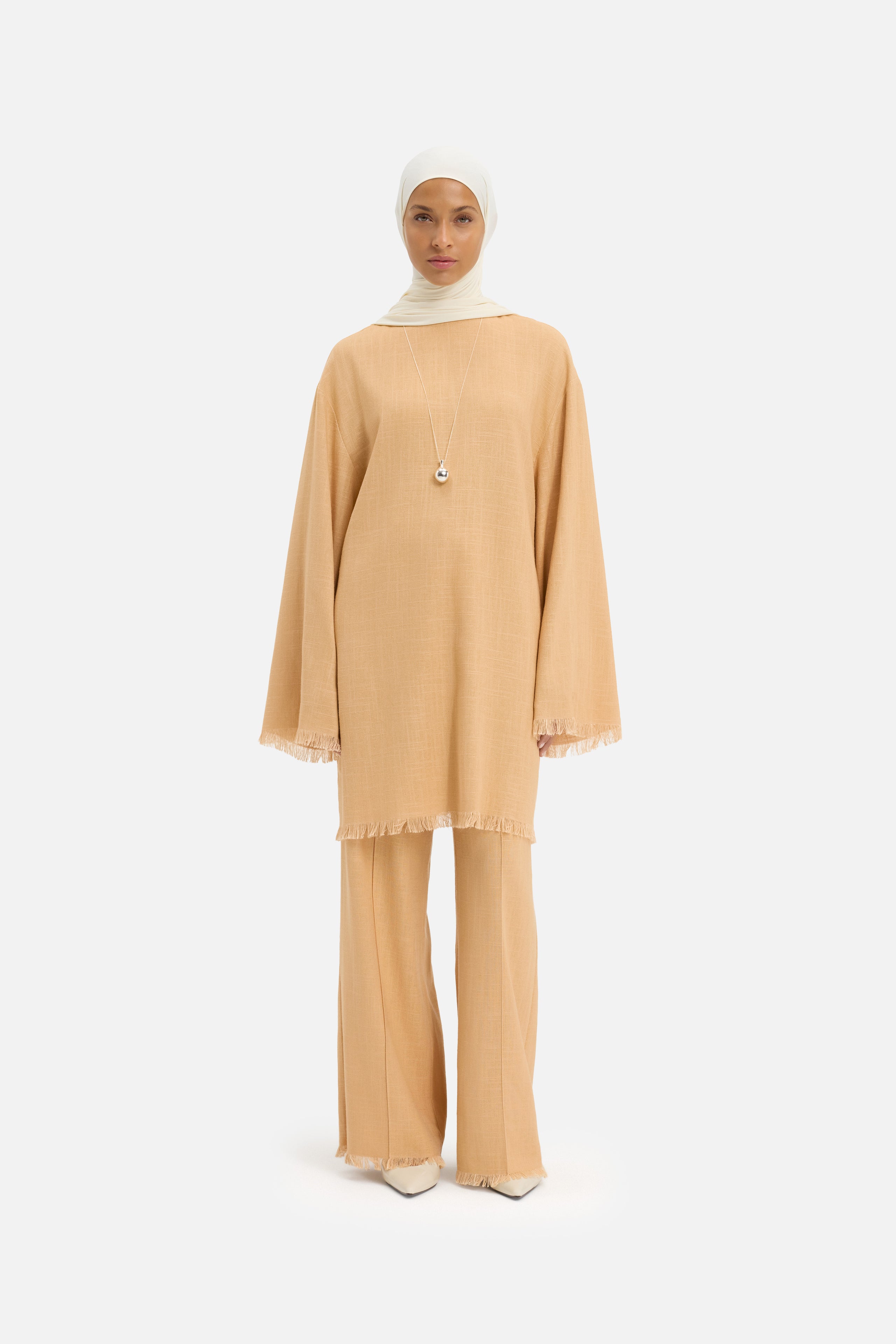 Frayed Hem Pants | Soft Biscotti