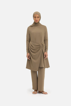 Gathered Swim Dress | Brown Clay