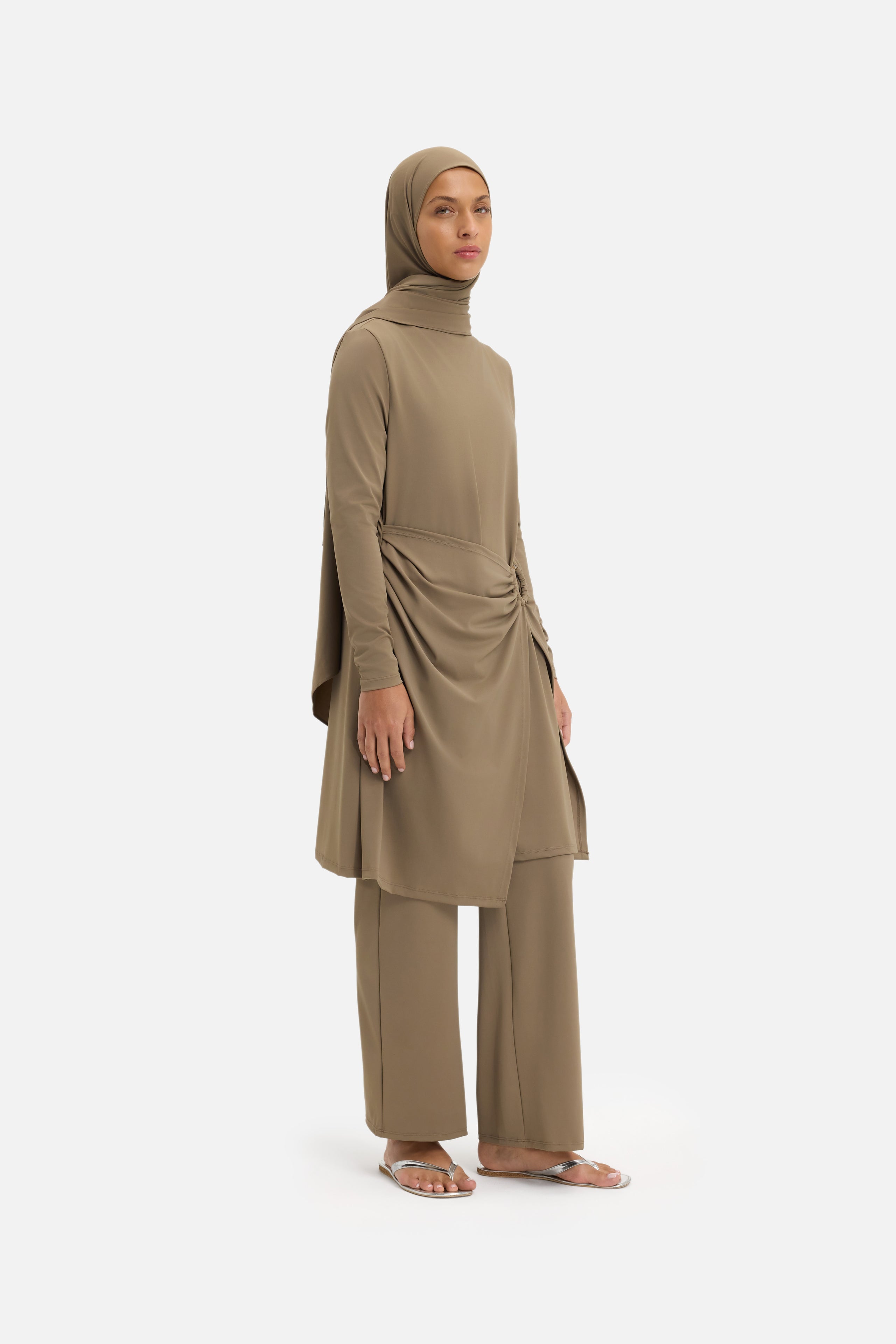 Gathered Swim Dress | Brown Clay