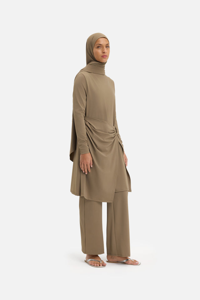 Gathered Swim Dress | Brown Clay