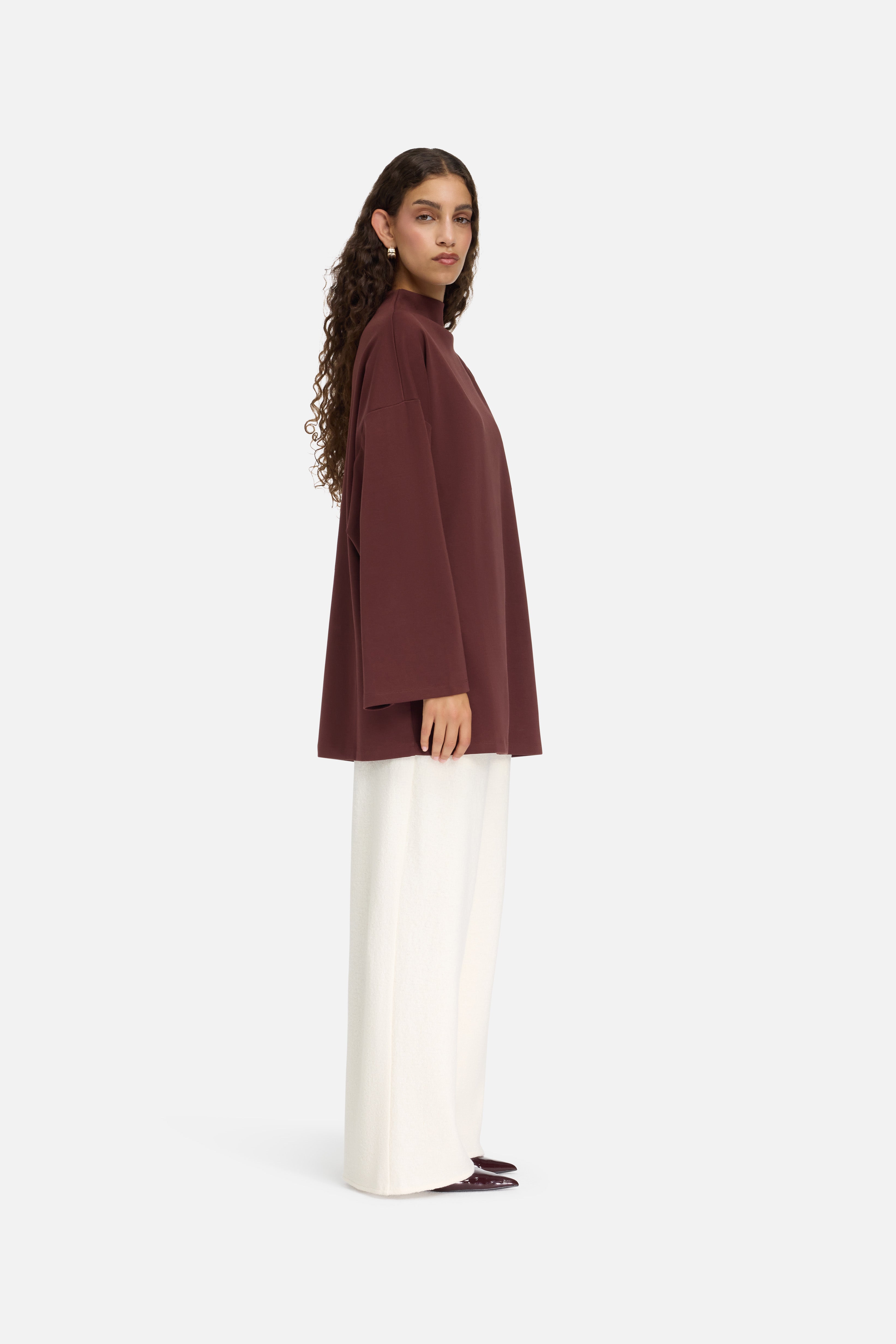 High Neck Tee | Dark Cherry