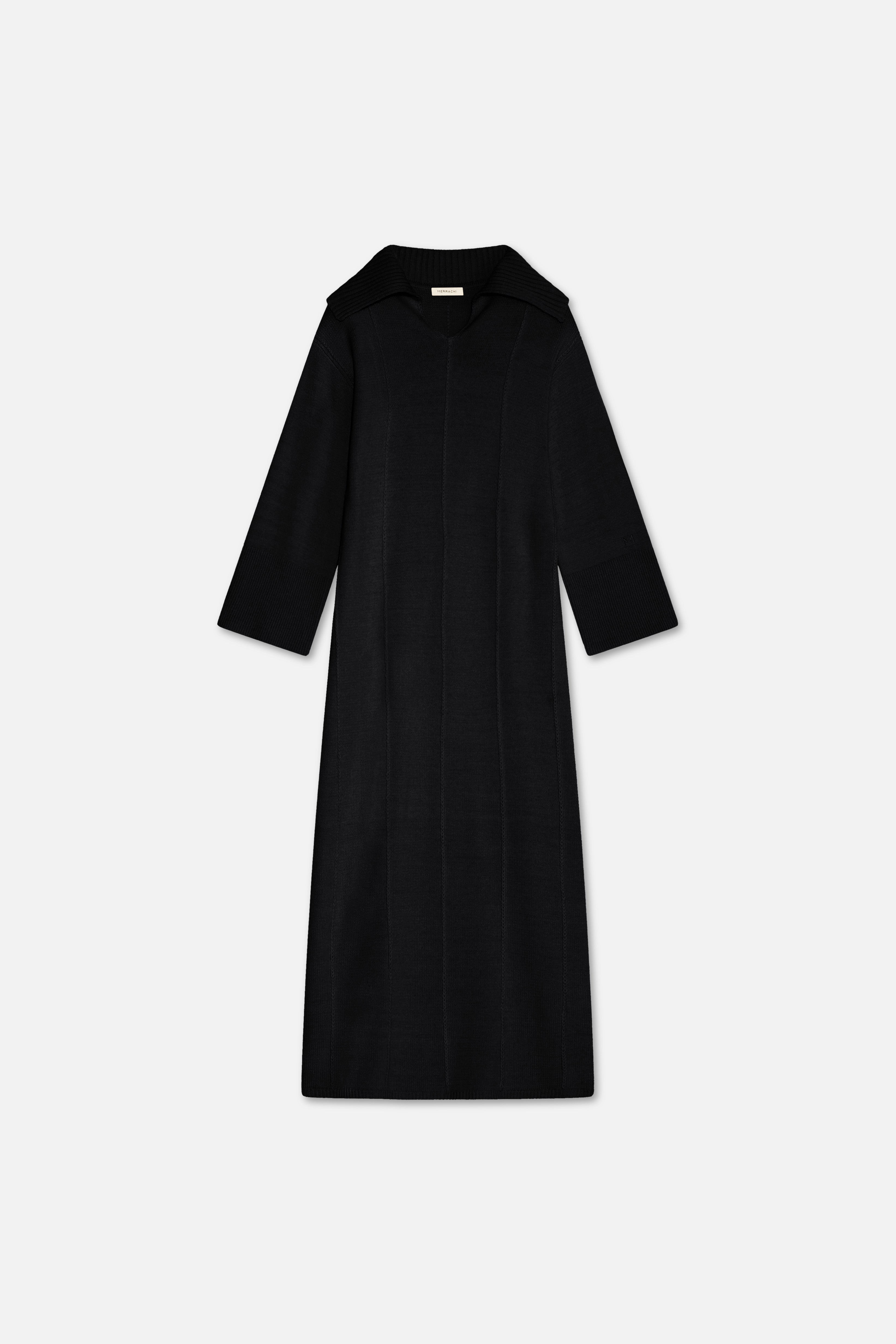 Knitted Collar Dress | Black | MERRACHI