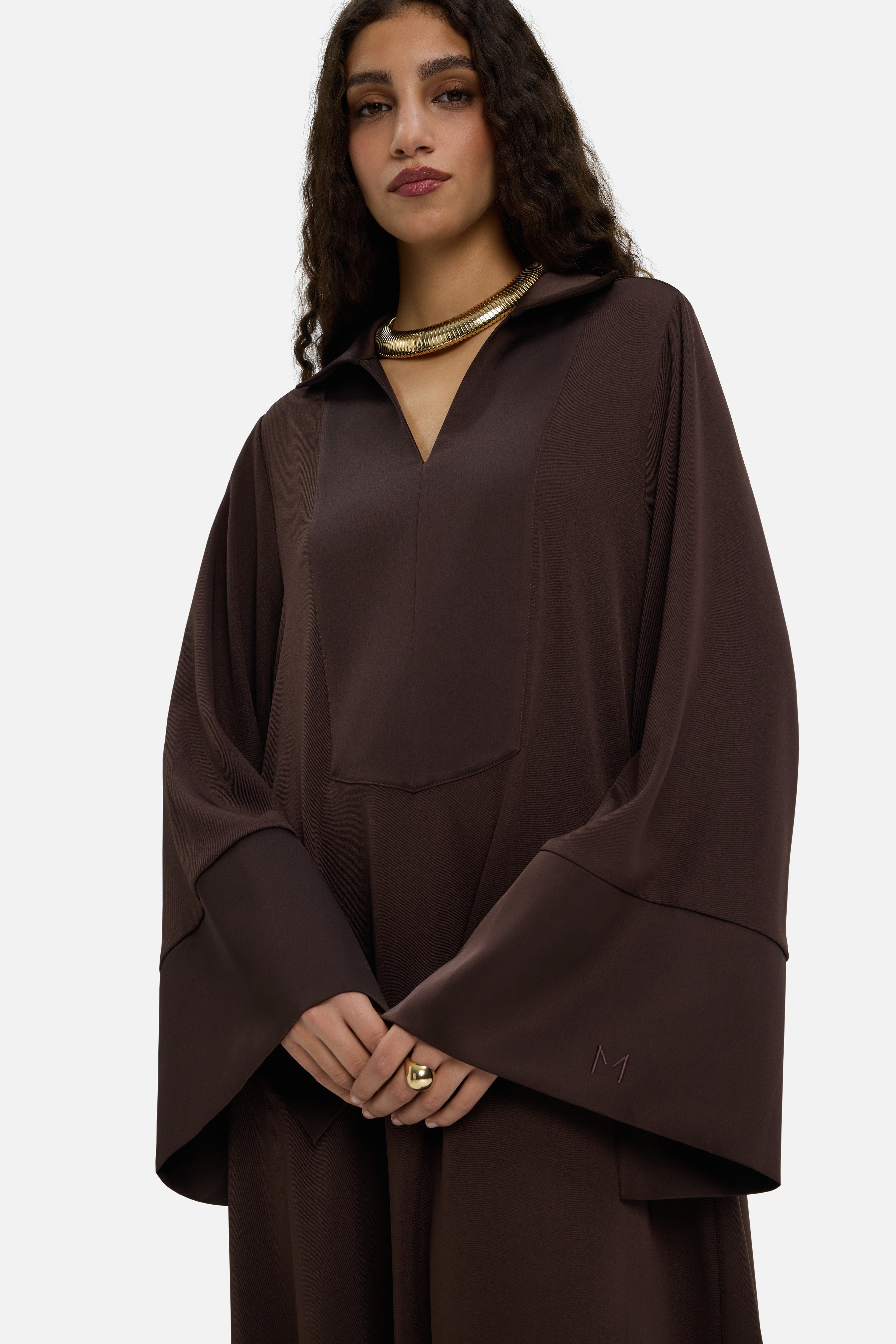 brown kaftan dress Light Brown One-Piece Kaftan | Warm Silver Embroidery & Beads