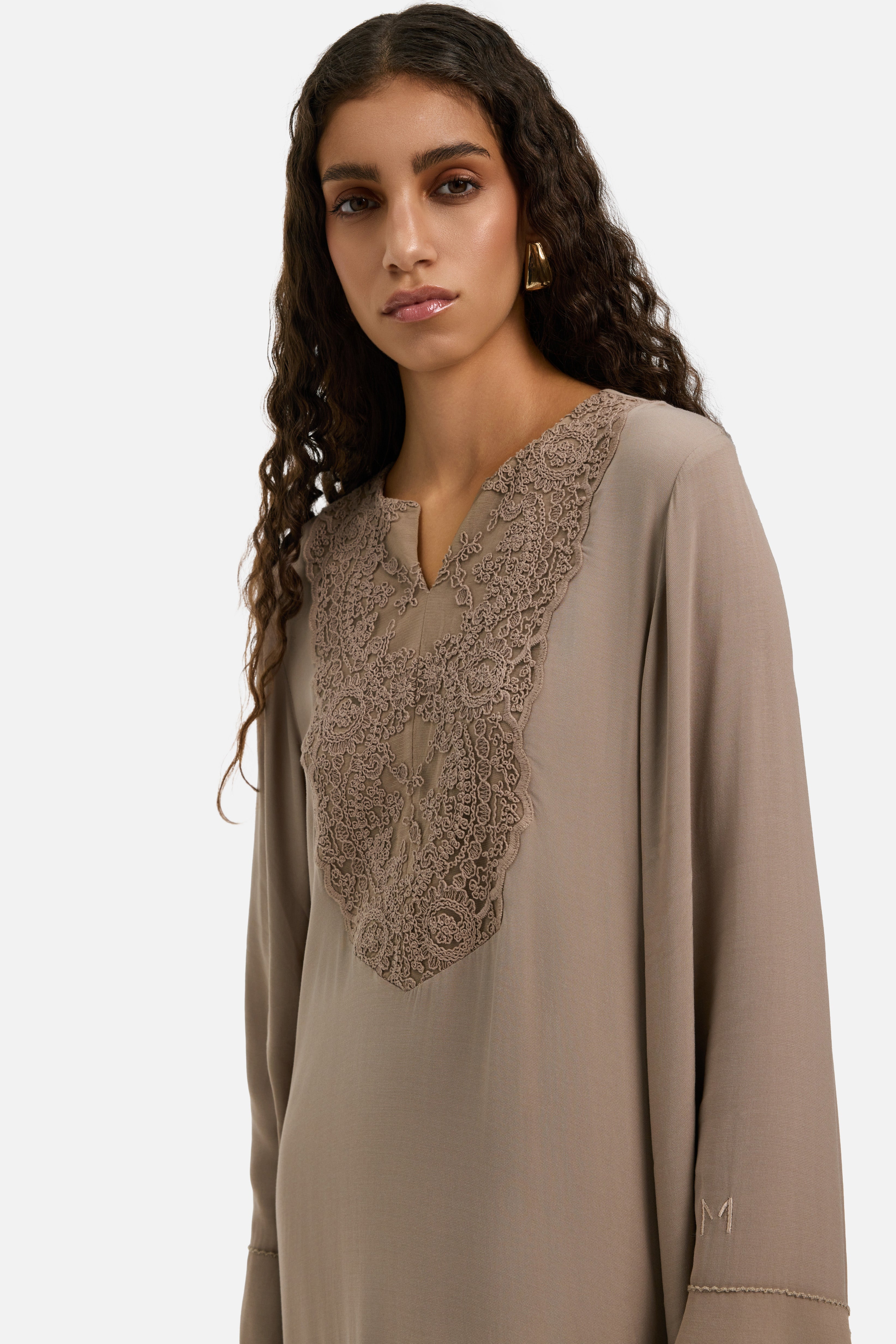 Kaftan Lace Dress | Khaki