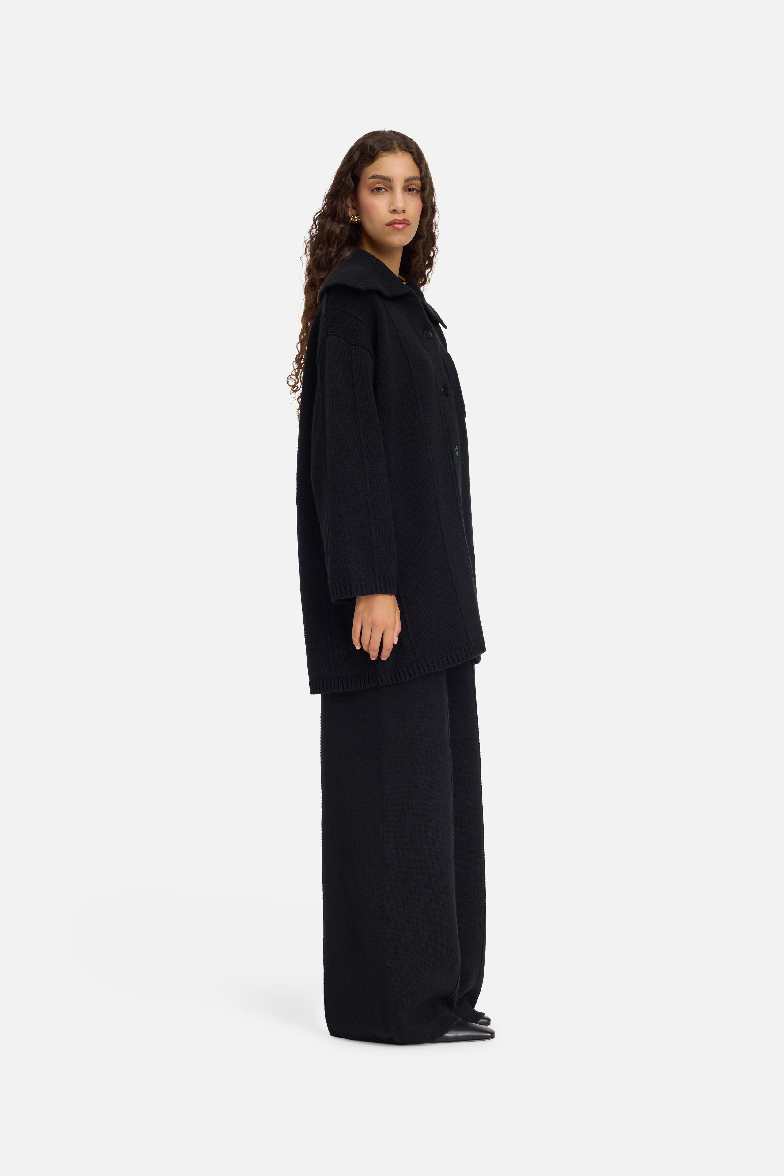 Knitted Collar Cardigan | Black