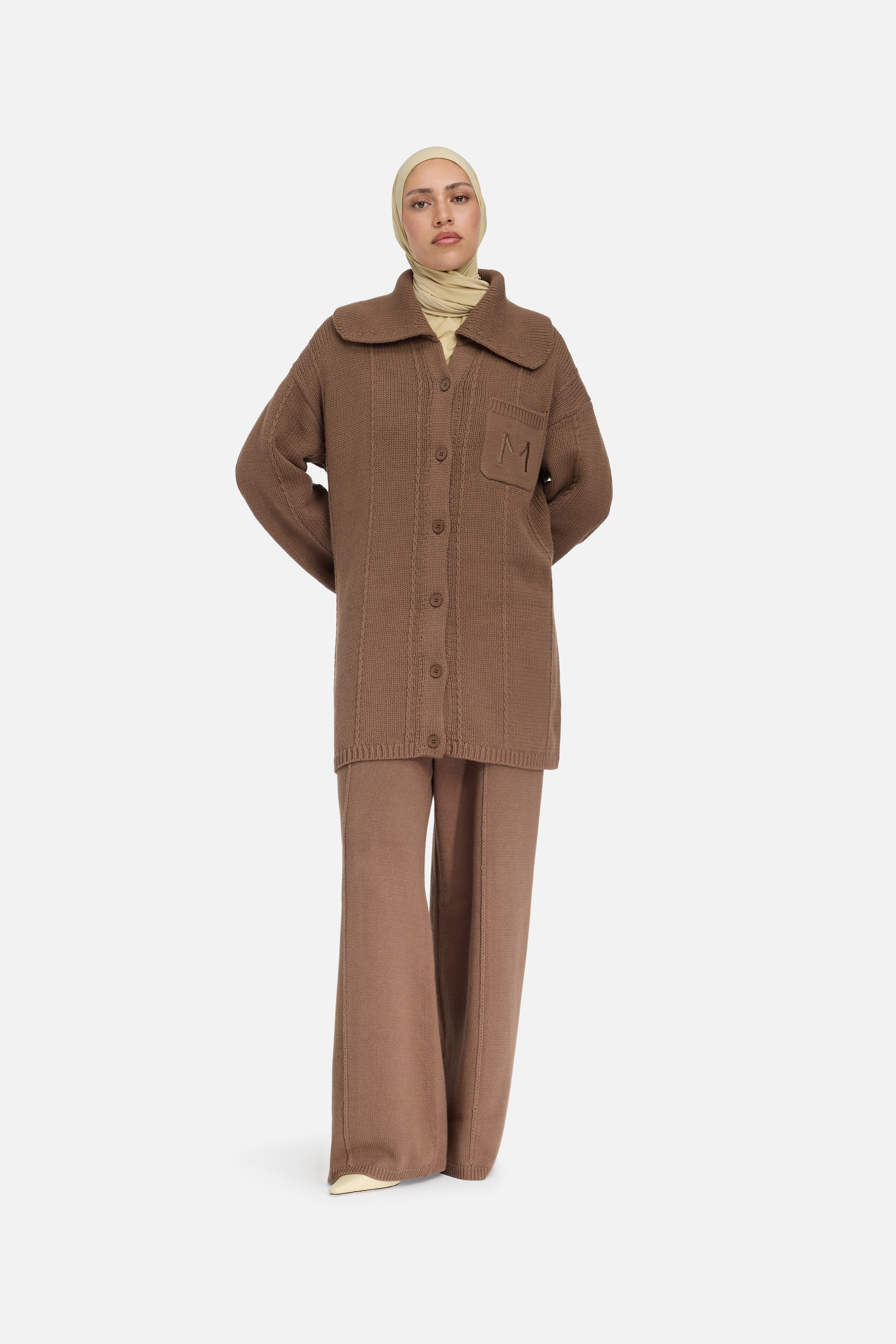 Knitted Collar Cardigan | Chocolate