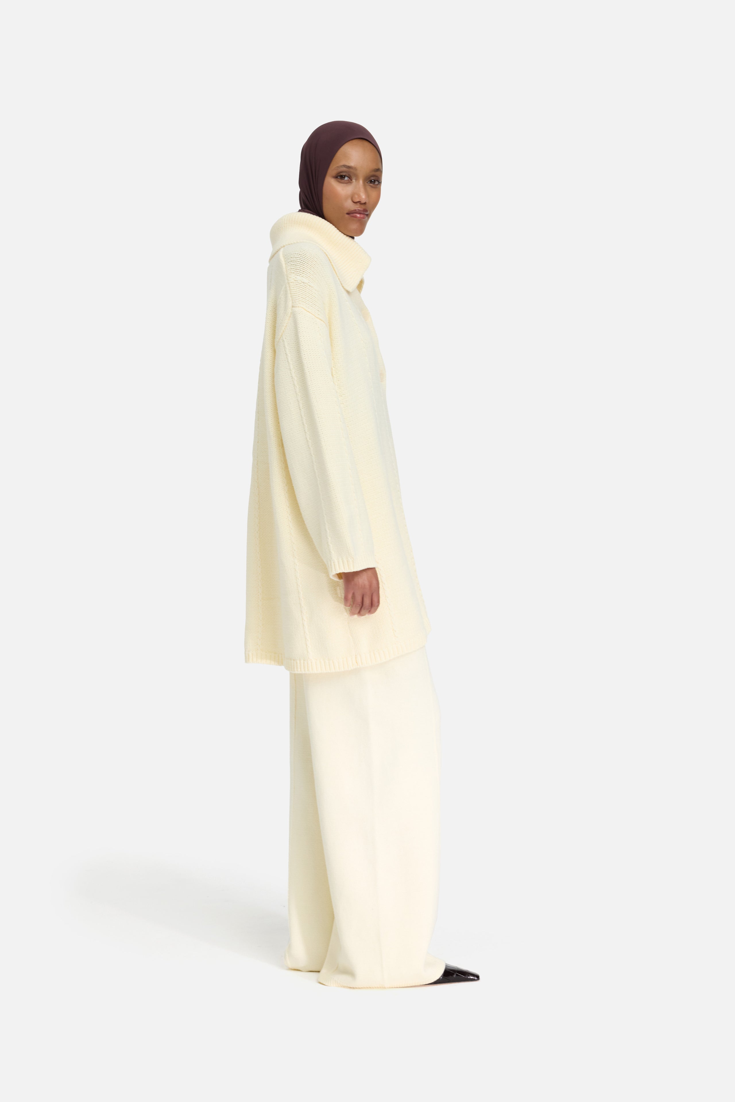 Knitted Collar Cardigan | Porcelain
